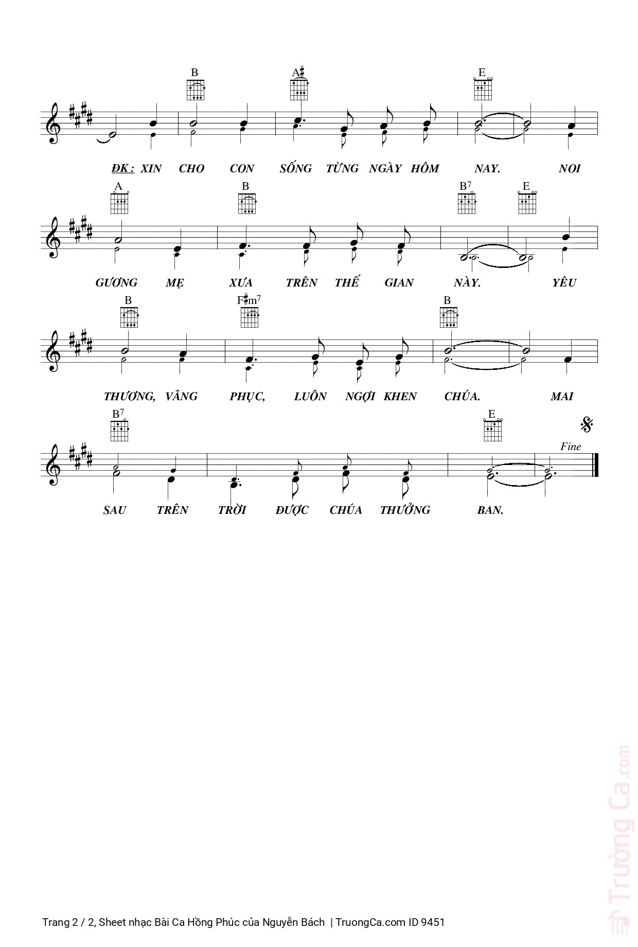Page 2 of Sheet music PDF Bài Ca Hồng Phúc - Nguyễn Bách
