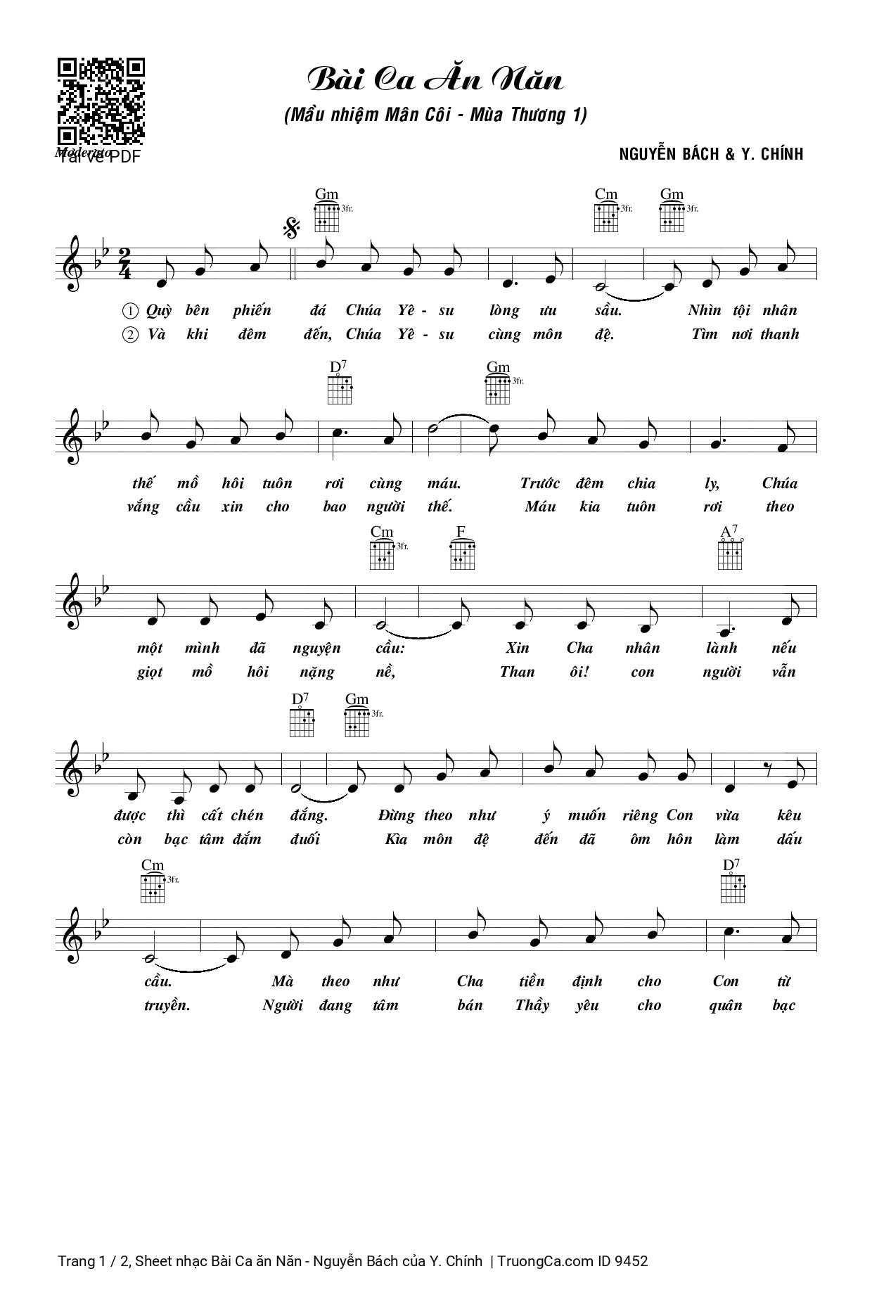 Sheet PDF of Bài Ca ăn Năn - Nguyễn Bách