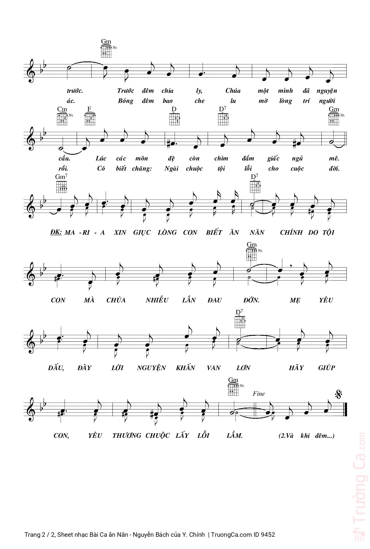Page 2 of Sheet music PDF Bài Ca ăn Năn - Nguyễn Bách - Y. Chính