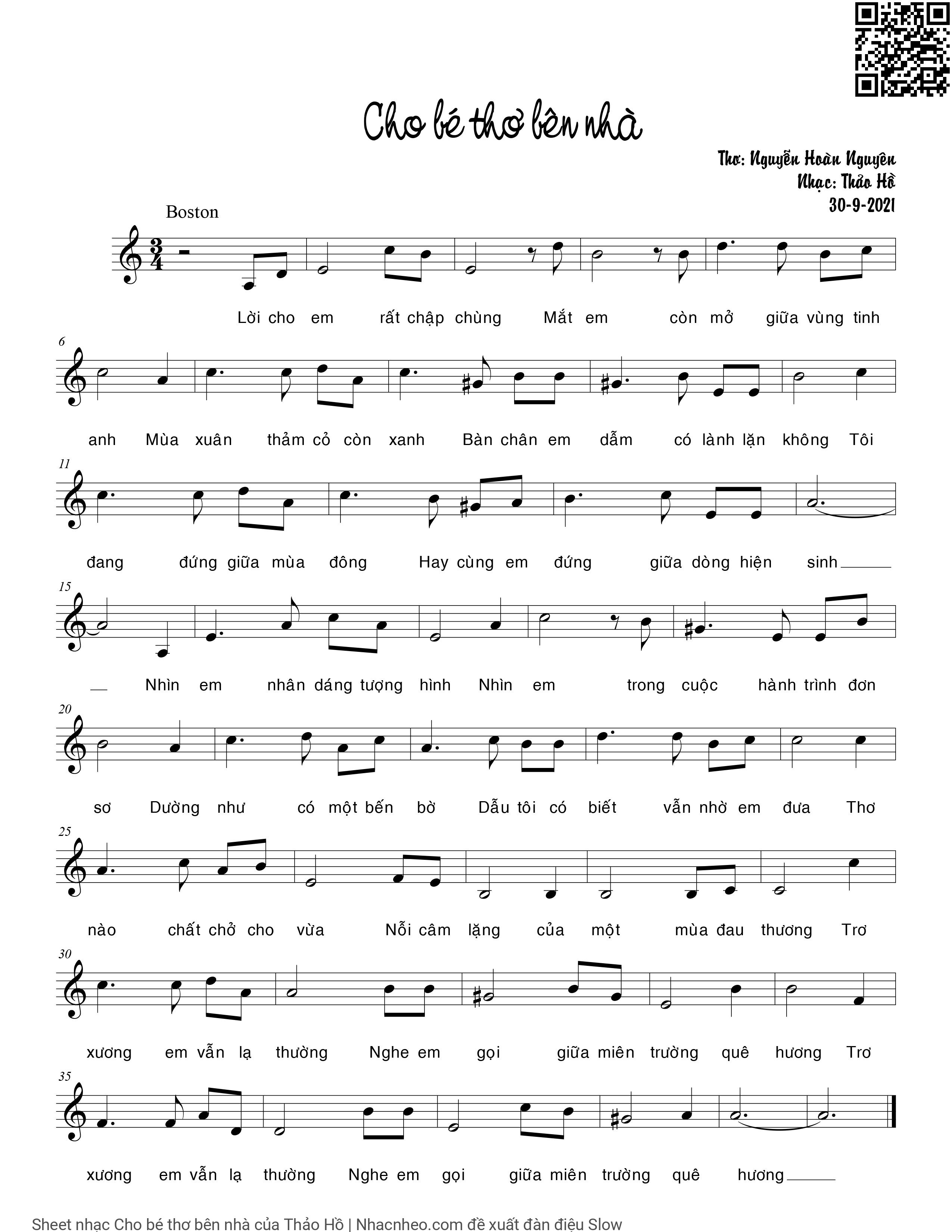Page 1 of Sheet music PDF Cho bé thơ bên nhà - Thảo Hồ