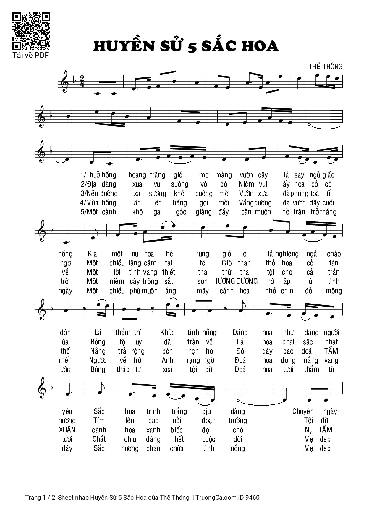 Sheet PDF of Huyền Sử 5 Sắc Hoa