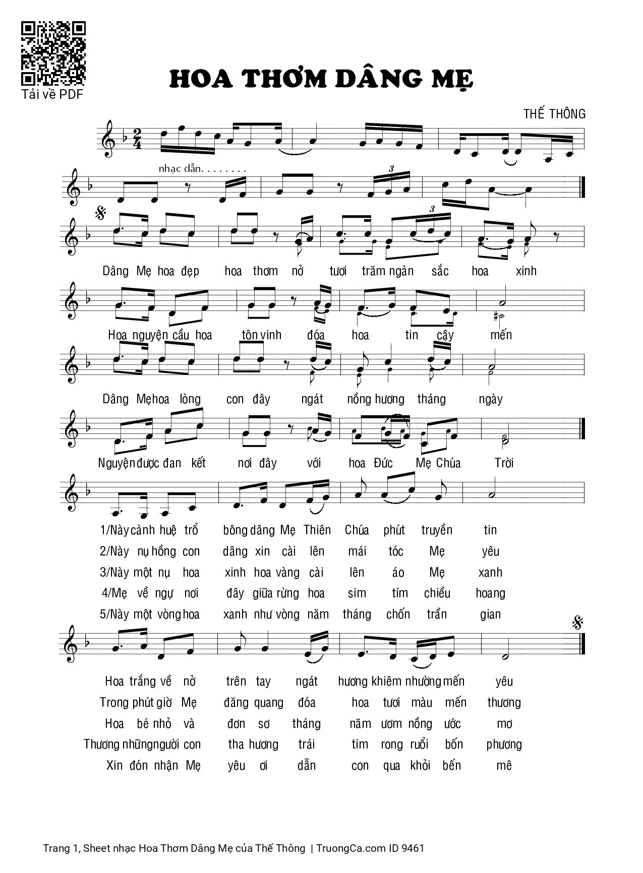 Sheet PDF of Hoa Thơm Dâng Mẹ