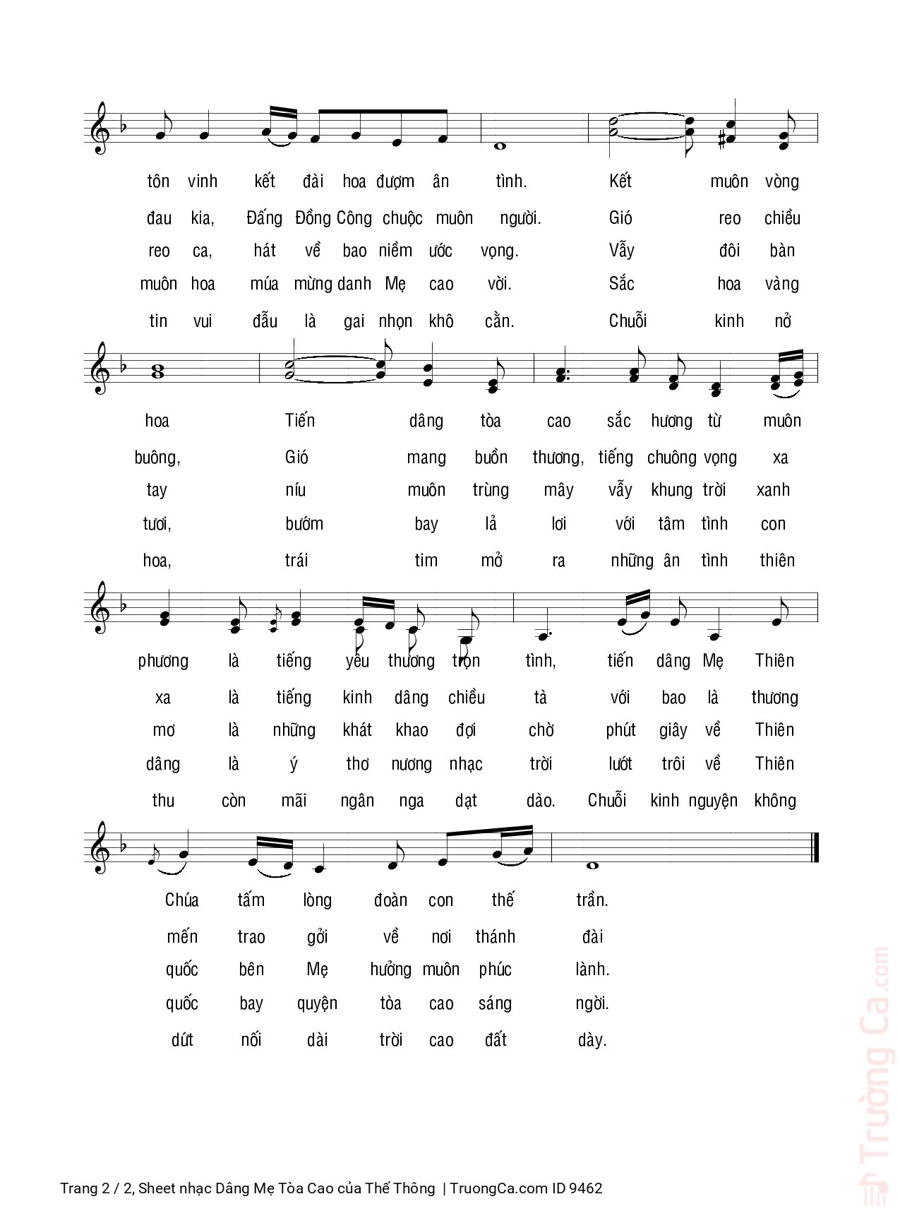 Page 2 of Sheet music PDF Dâng Mẹ Tòa Cao - Thế Thông