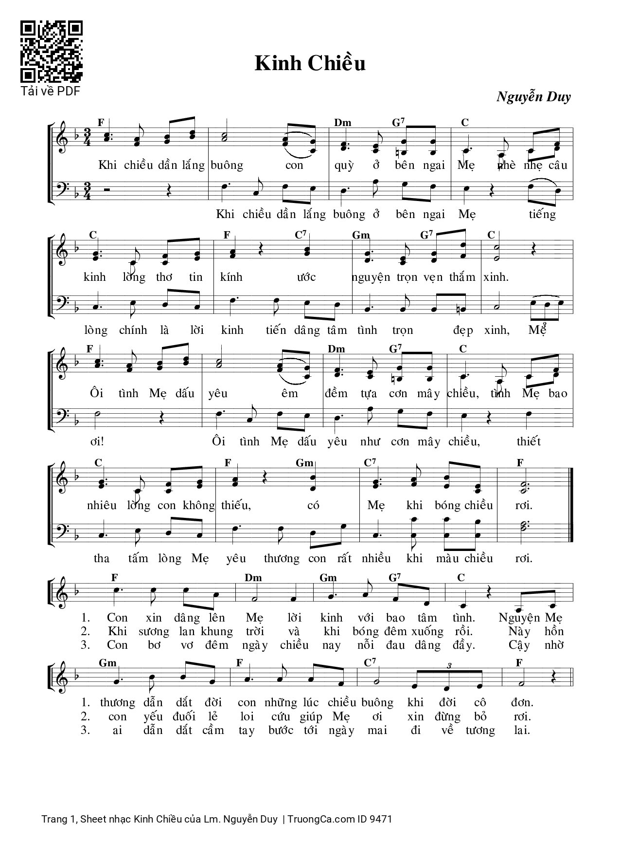 Sheet PDF of Kinh Chiều - Lm. Nguyễn Duy