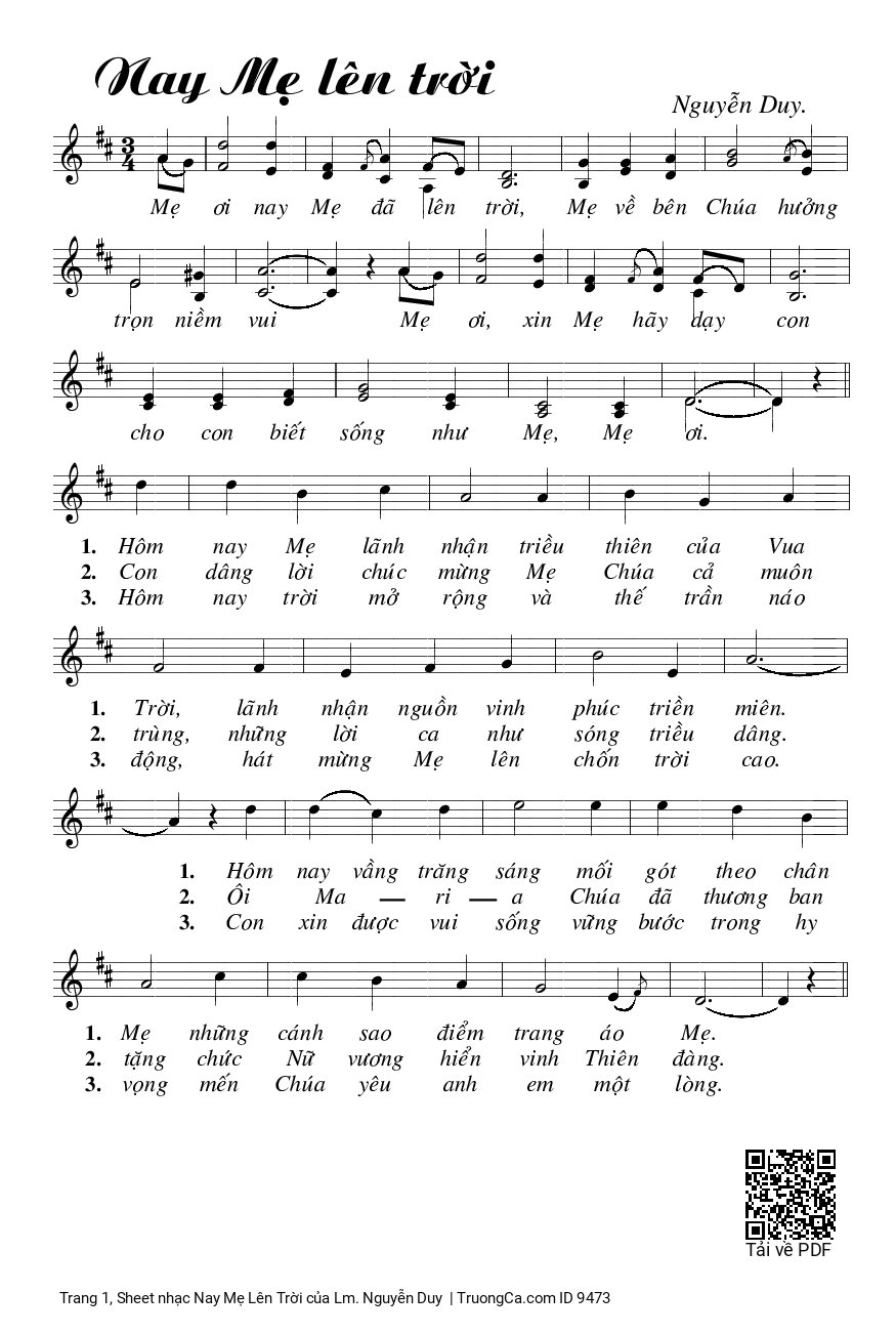 Page 1 of Sheet music PDF Nay Mẹ Lên Trời - Lm. Nguyễn Duy