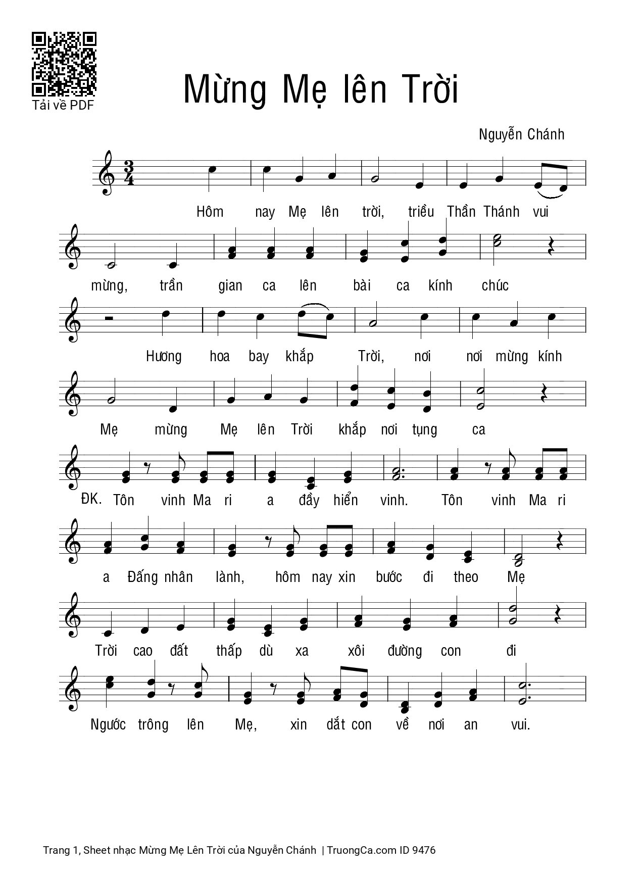 Page 1 of Sheet music PDF Mừng Mẹ Lên Trời - Nguyễn Chánh
