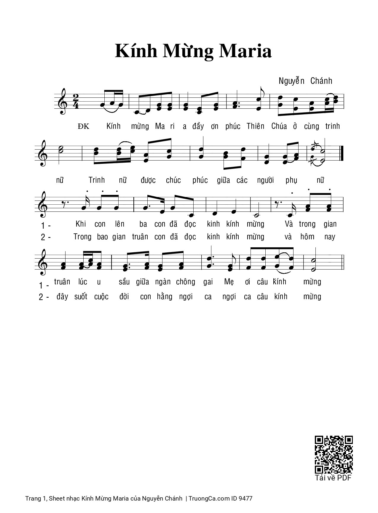 Sheet PDF of Kính Mừng Maria
