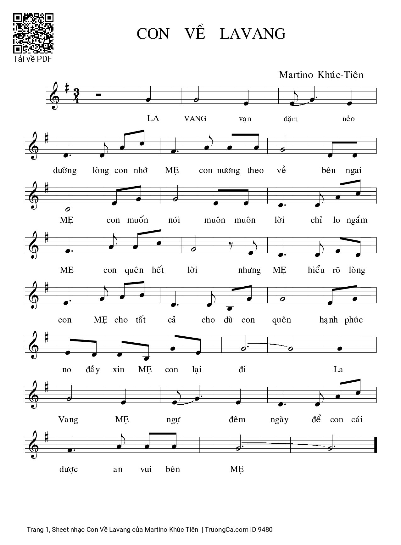 Sheet PDF of Con Về Lavang