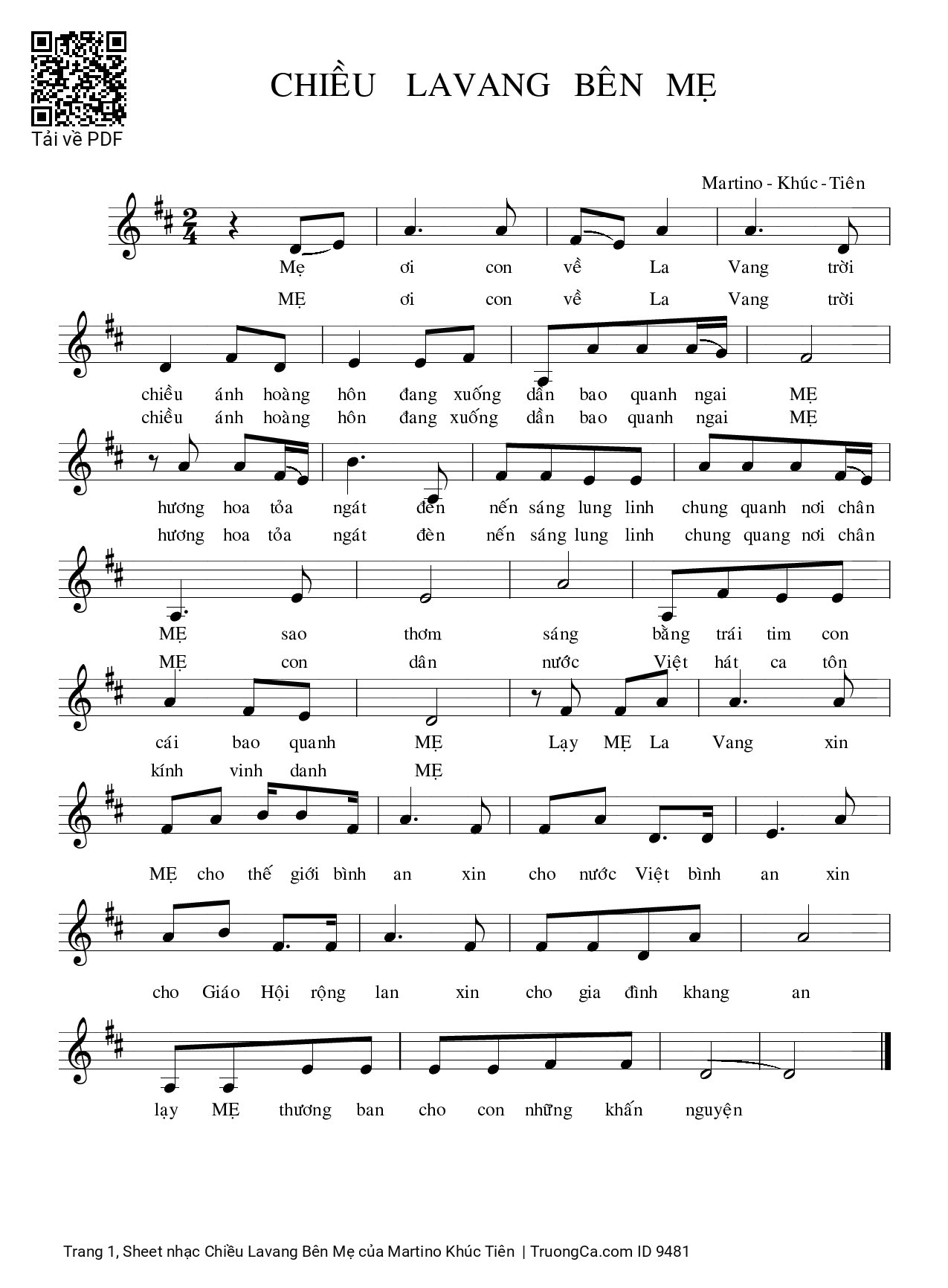 Page 1 of Sheet music PDF Chiều Lavang Bên Mẹ - Martino Khúc Tiên