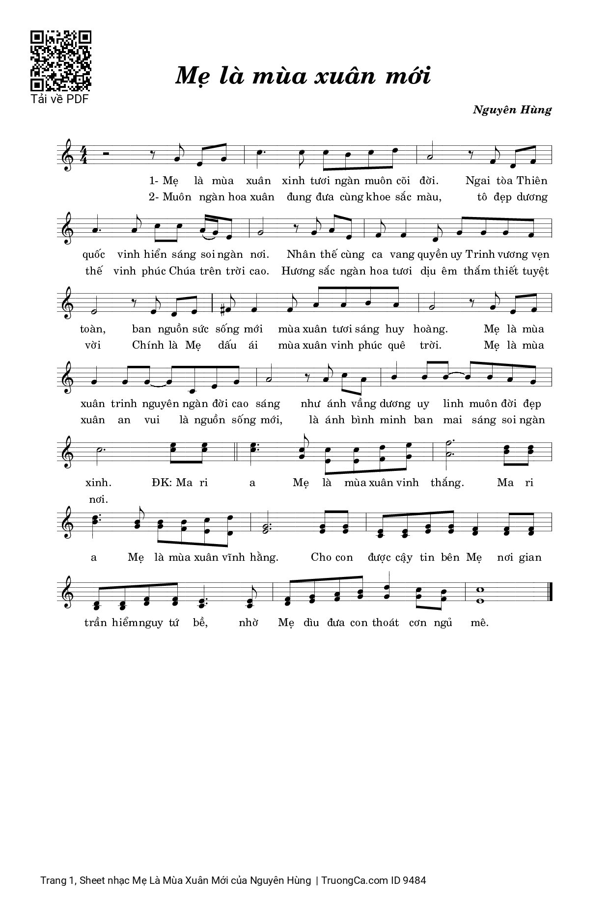 Sheet PDF of Mẹ Là Mùa Xuân Mới