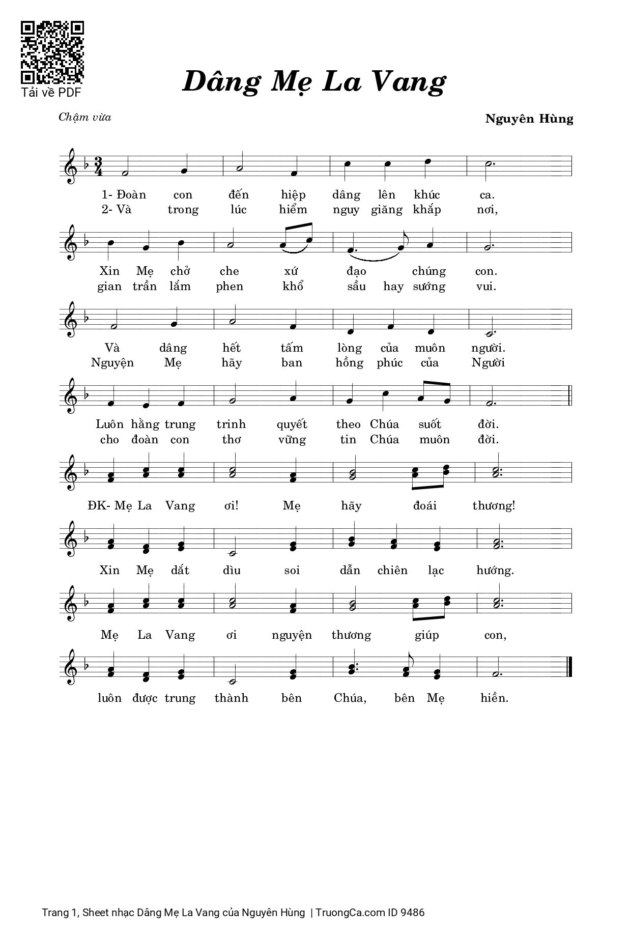 Page 1 of Sheet music PDF Dâng Mẹ La Vang - Nguyên Hùng