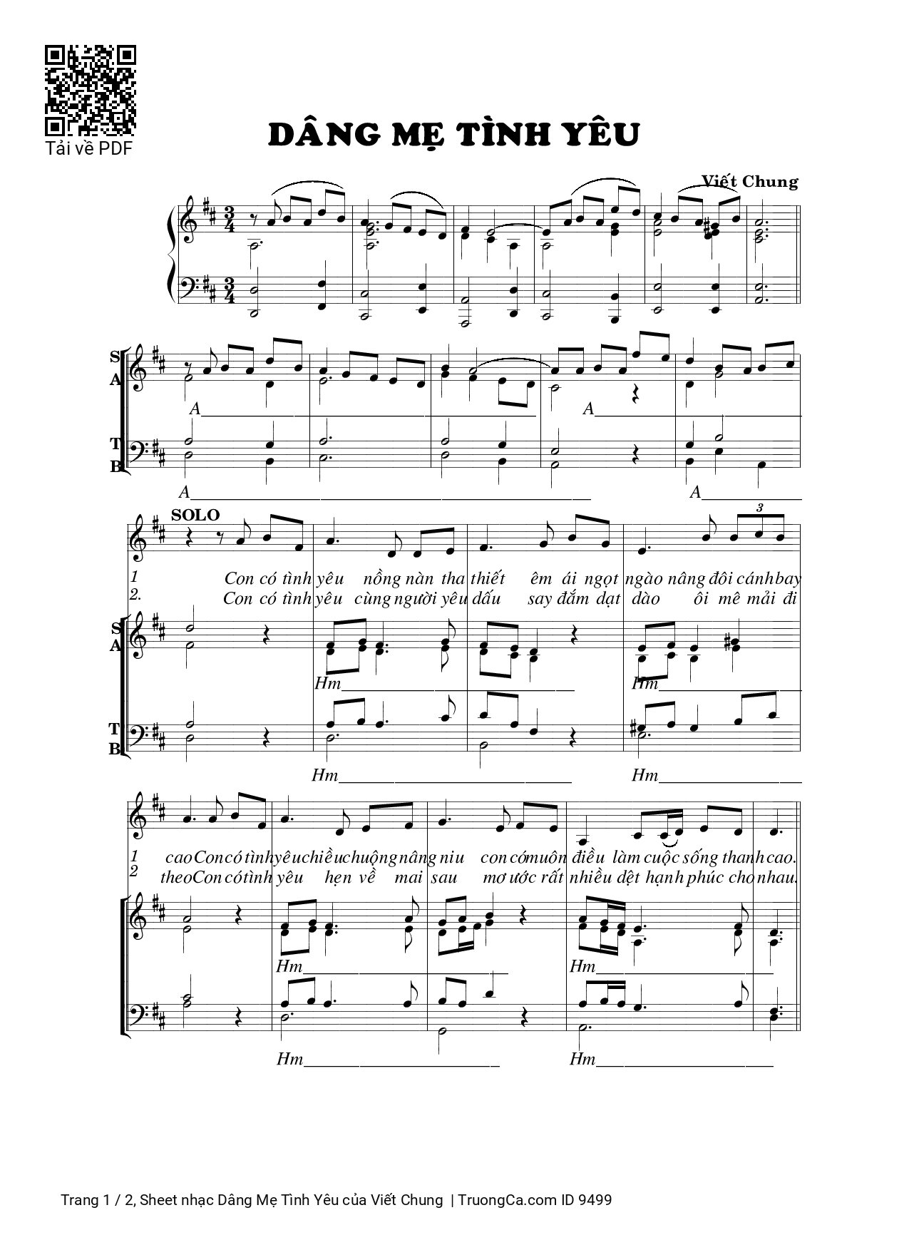Sheet PDF of Dâng Mẹ Tình Yêu
