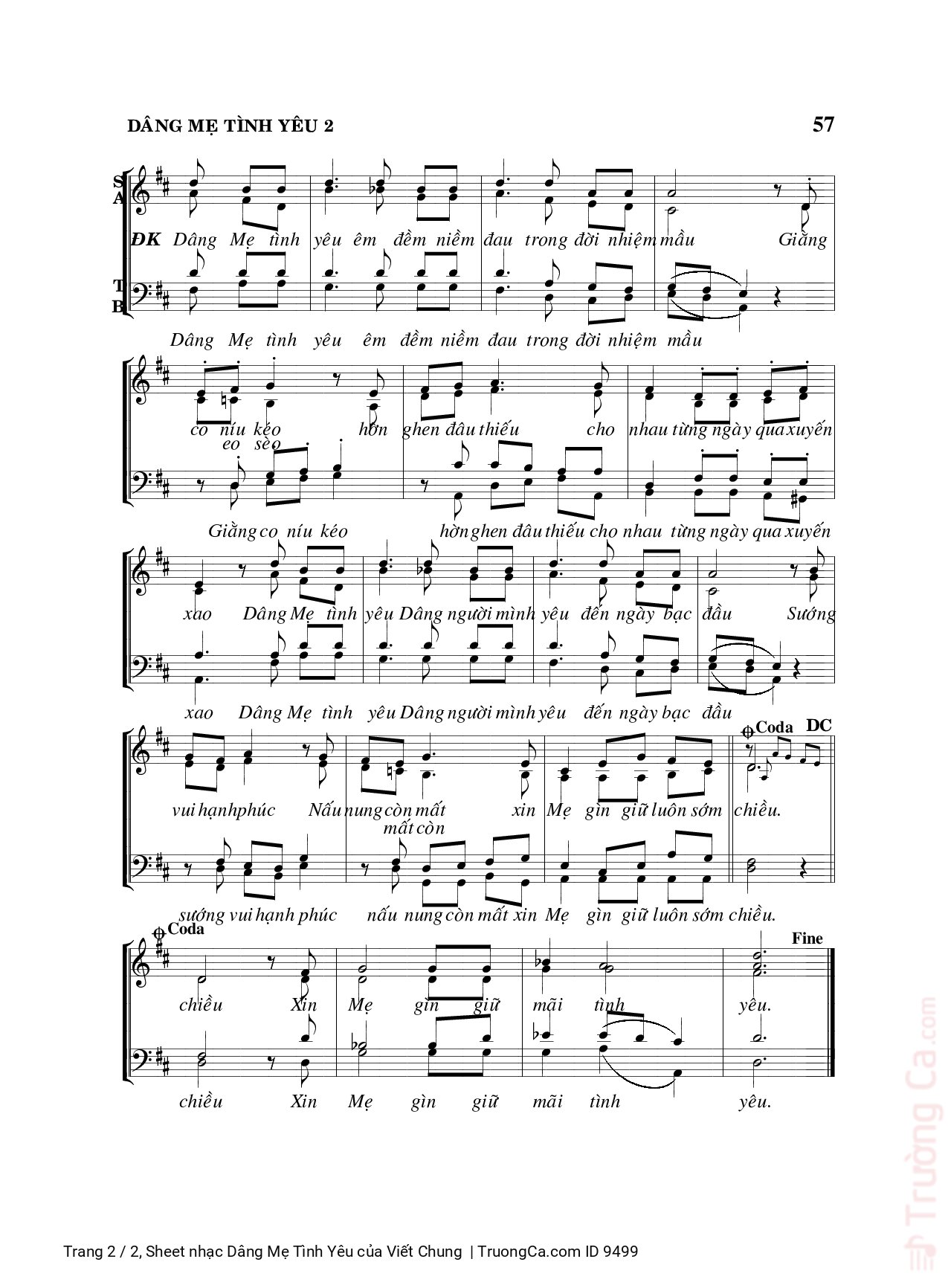 Page 2 of Sheet music PDF Dâng Mẹ Tình Yêu - Viết Chung