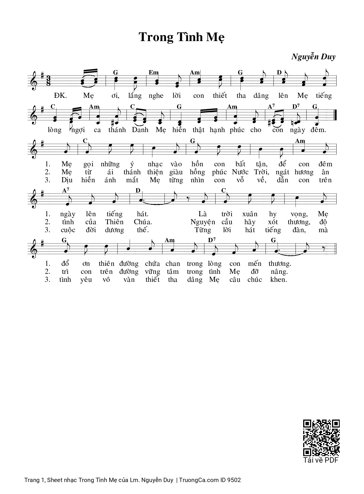 Page 1 of Sheet music PDF Trong Tình Mẹ - Lm. Nguyễn Duy