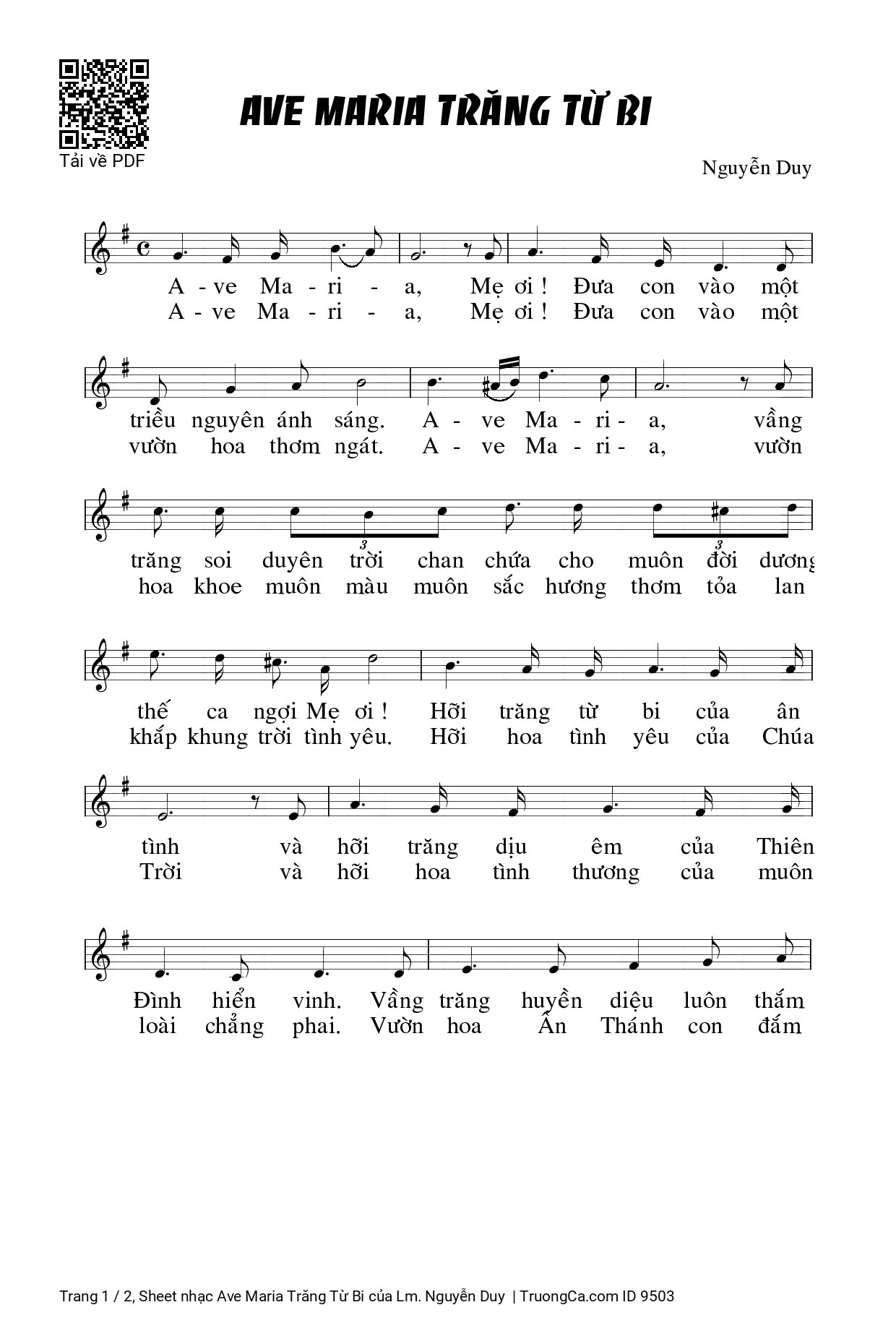 Page 1 of Sheet music PDF Ave Maria Trăng Từ Bi - Lm. Nguyễn Duy