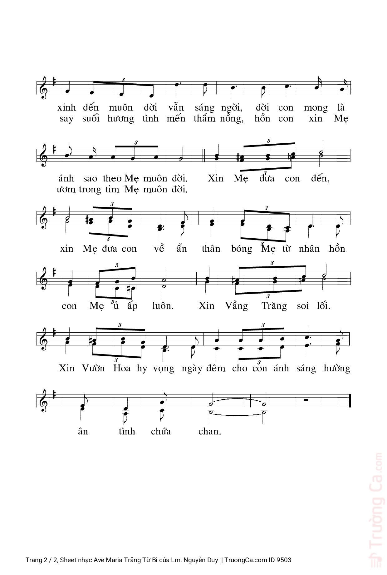 Page 2 of Sheet music PDF Ave Maria Trăng Từ Bi - Lm. Nguyễn Duy