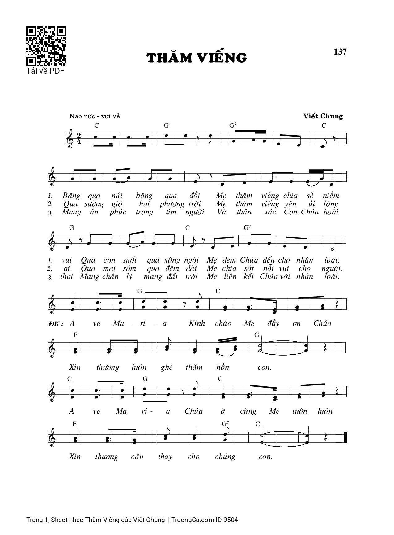Page 1 of Sheet music PDF Thăm Viếng - Viết Chung