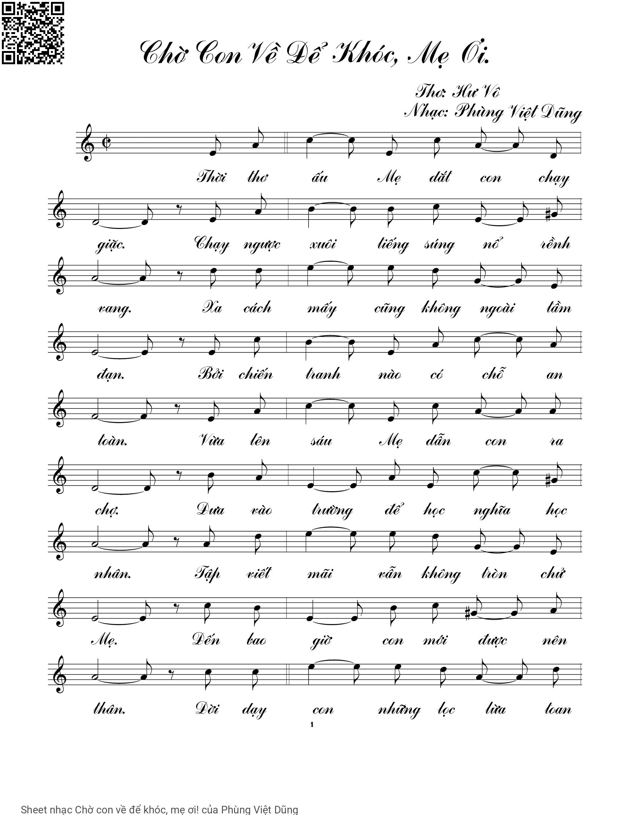 Sheet PDF of Chờ con về để khóc, mẹ ơi!