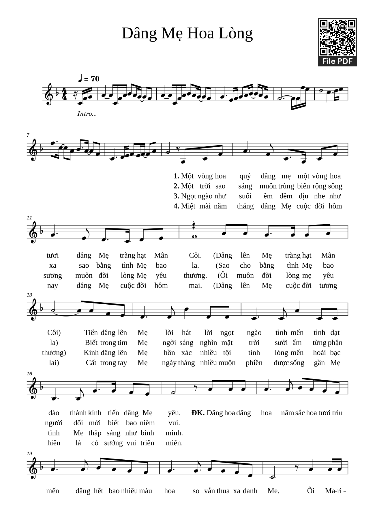 Page 2 of Sheet music PDF Vòng Hoa Dâng Mẹ - Phanxicô
