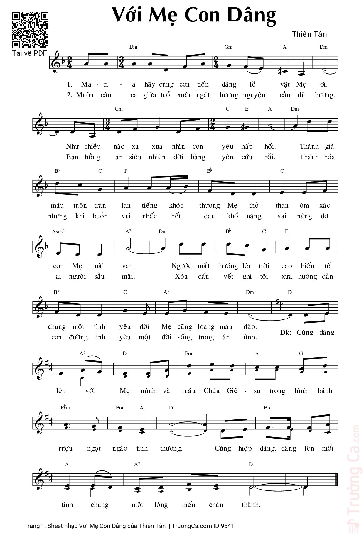 Sheet PDF of Với Mẹ Con Dâng