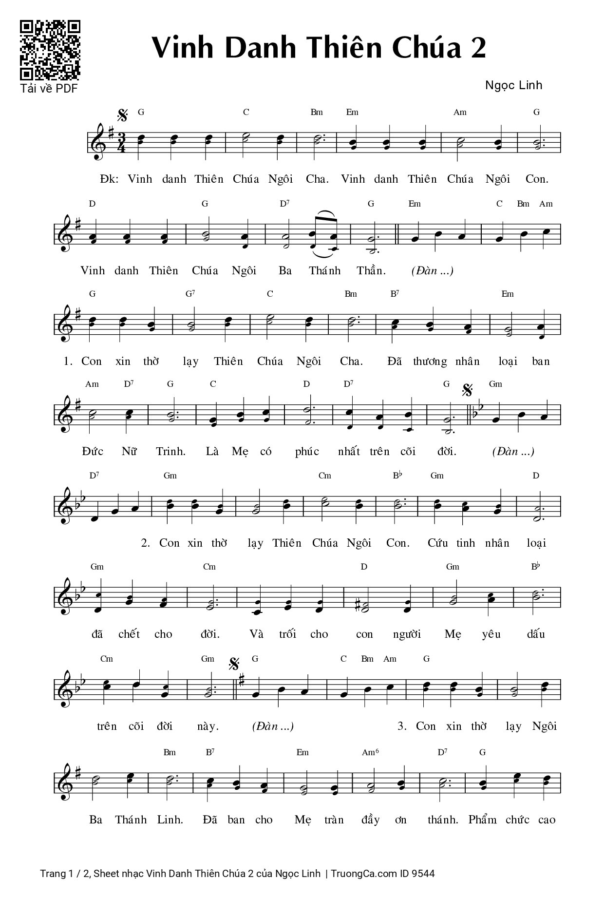 Sheet PDF of Vinh Danh Thiên Chúa 2