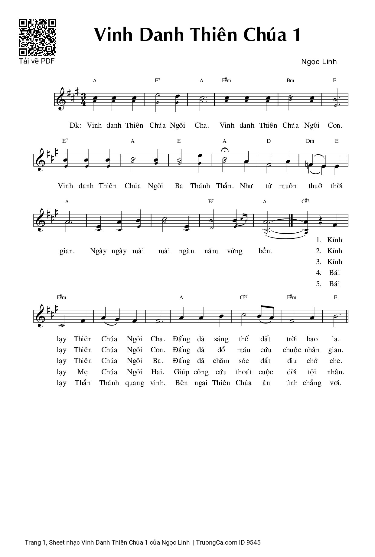 Sheet PDF of Vinh Danh Thiên Chúa 1