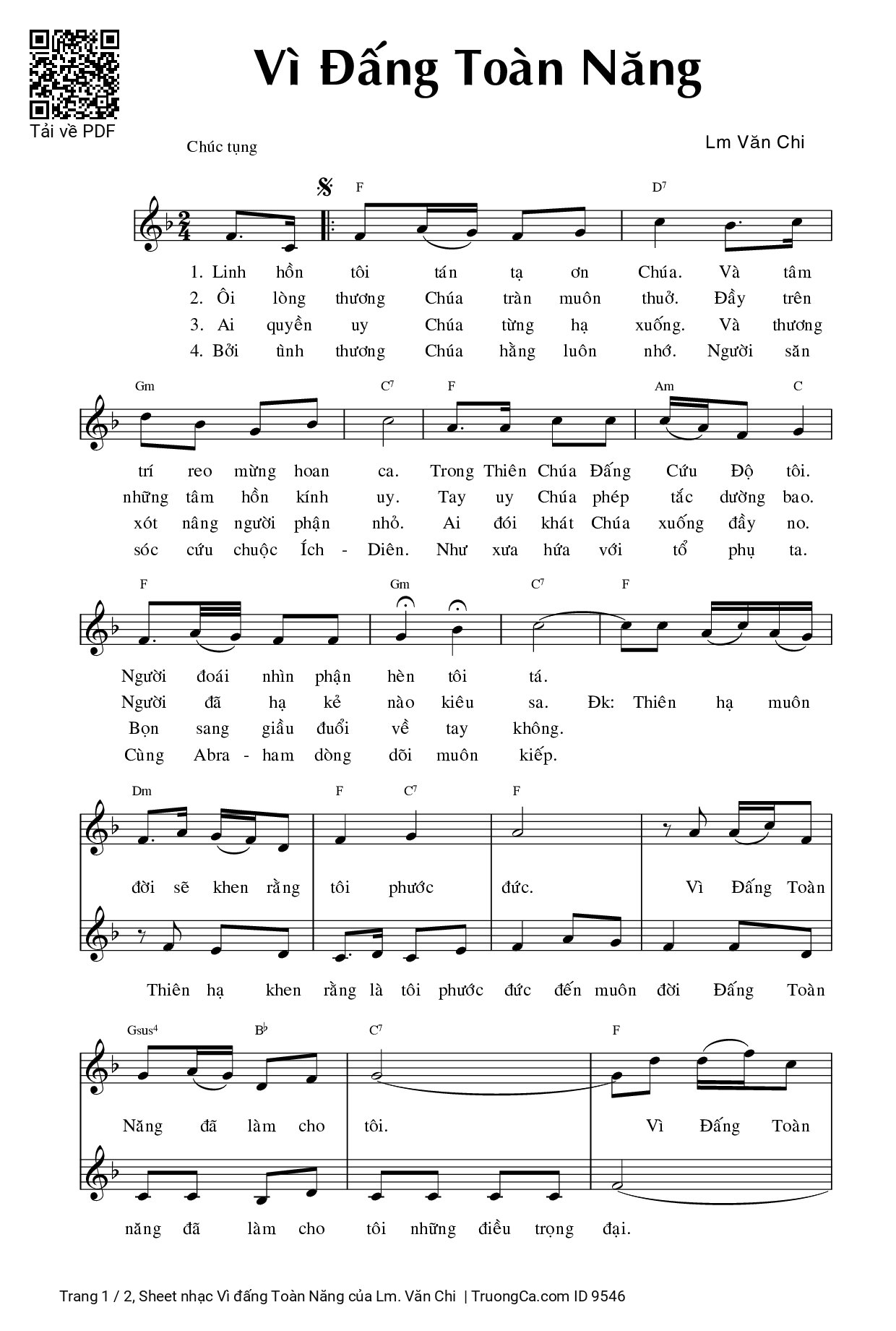 Sheet PDF of Vì đấng Toàn Năng
