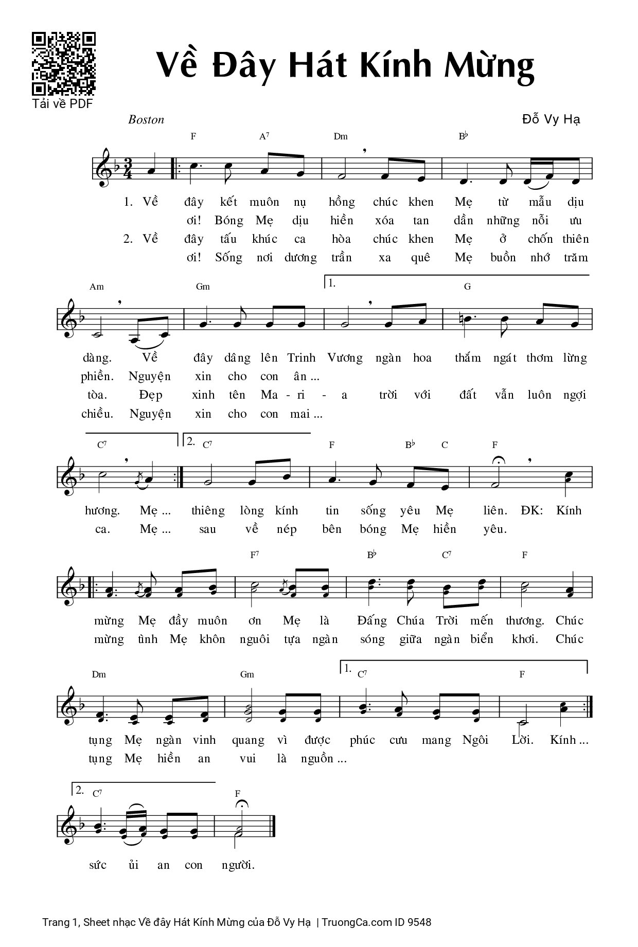 Sheet PDF of Về đây Hát Kính Mừng