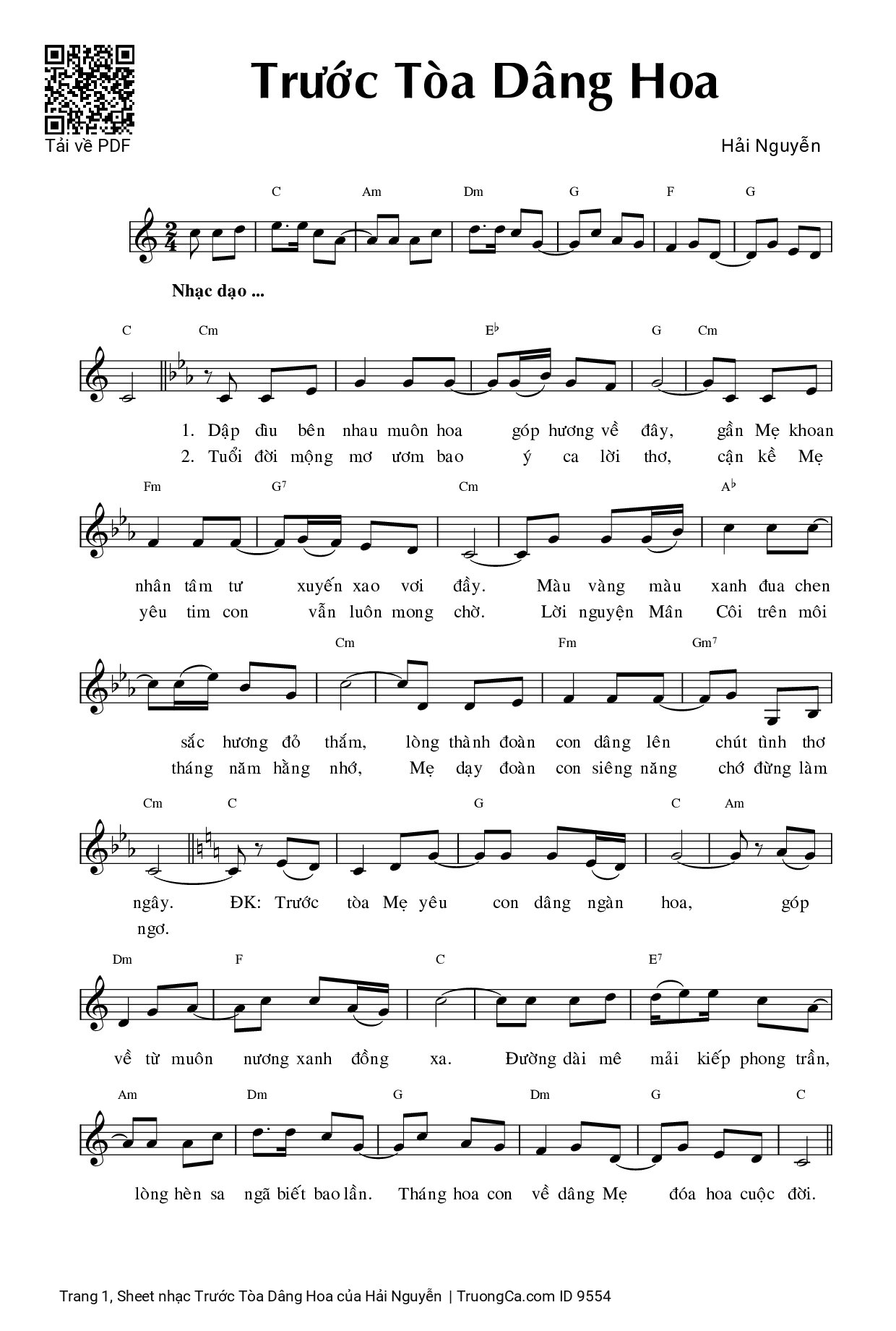 Sheet PDF of Trước Tòa Dâng Hoa