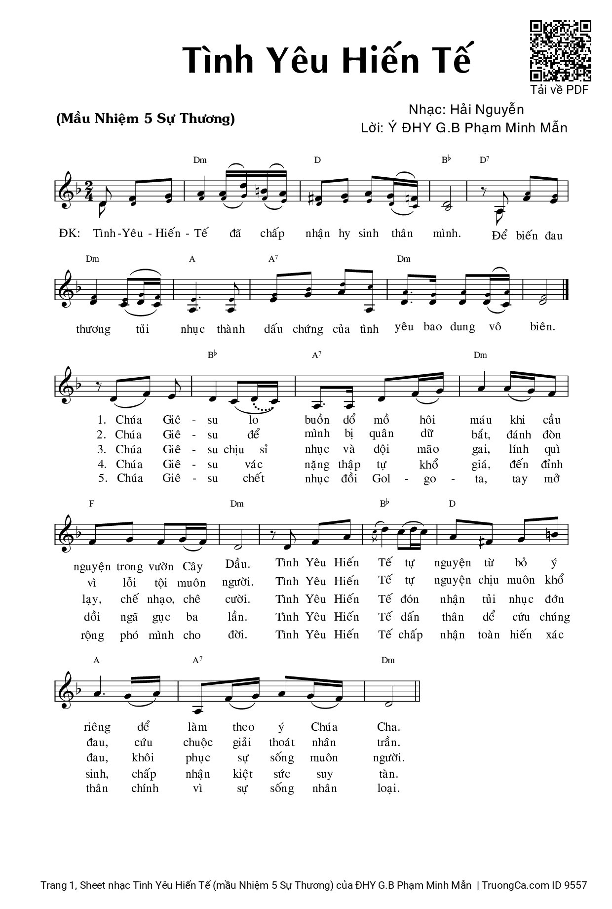 Sheet PDF of Tình Yêu Hiến Tế (mầu Nhiệm 5 Sự Thương)