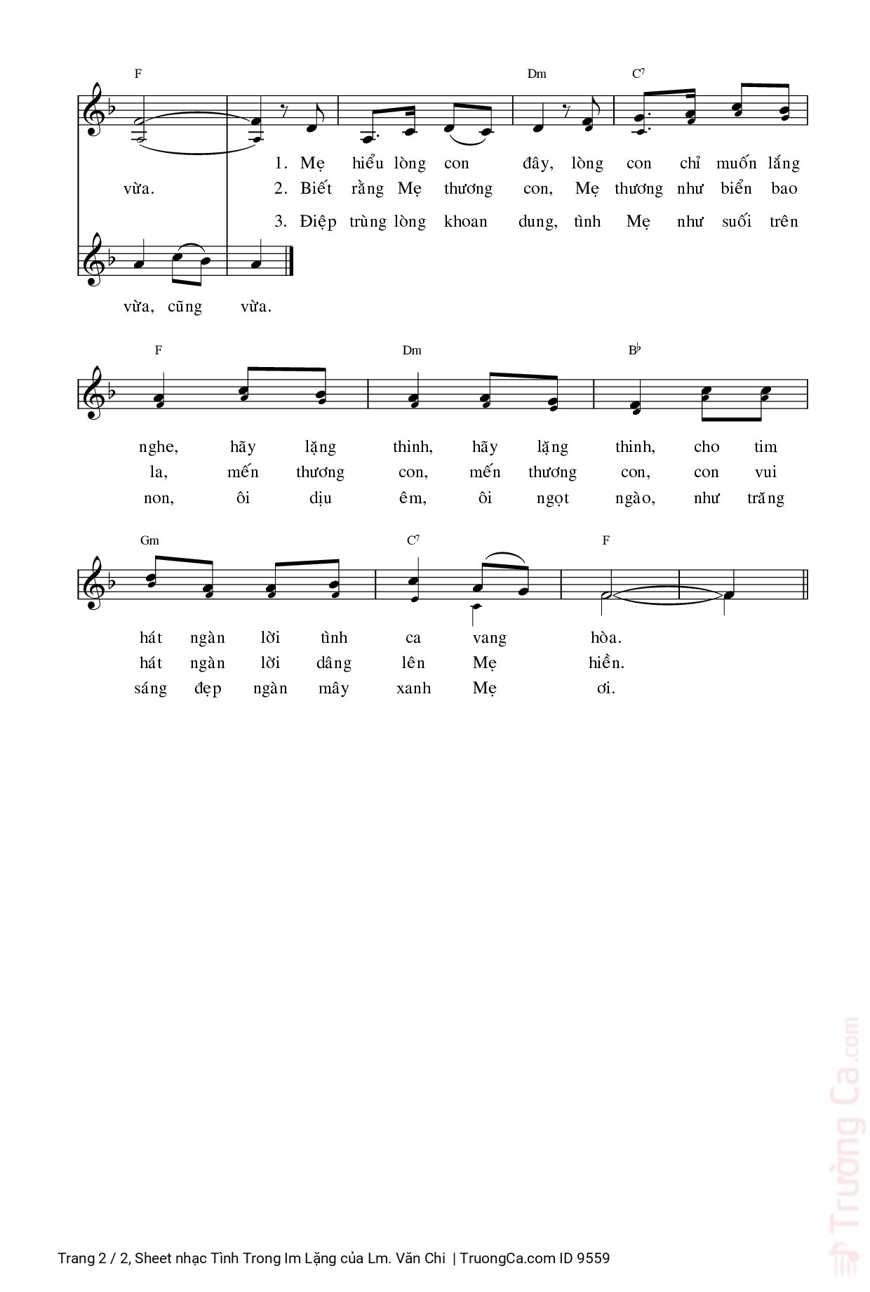 Page 2 of Sheet music PDF Tình Trong Im Lặng - Lm. Văn Chi