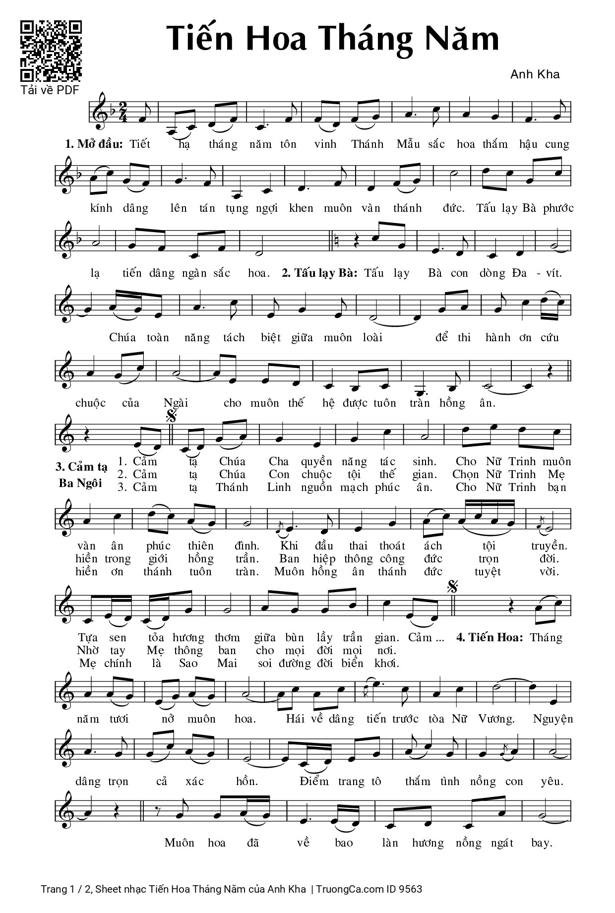 Page 1 of Sheet music PDF Tiến Hoa Tháng Năm - Anh Kha