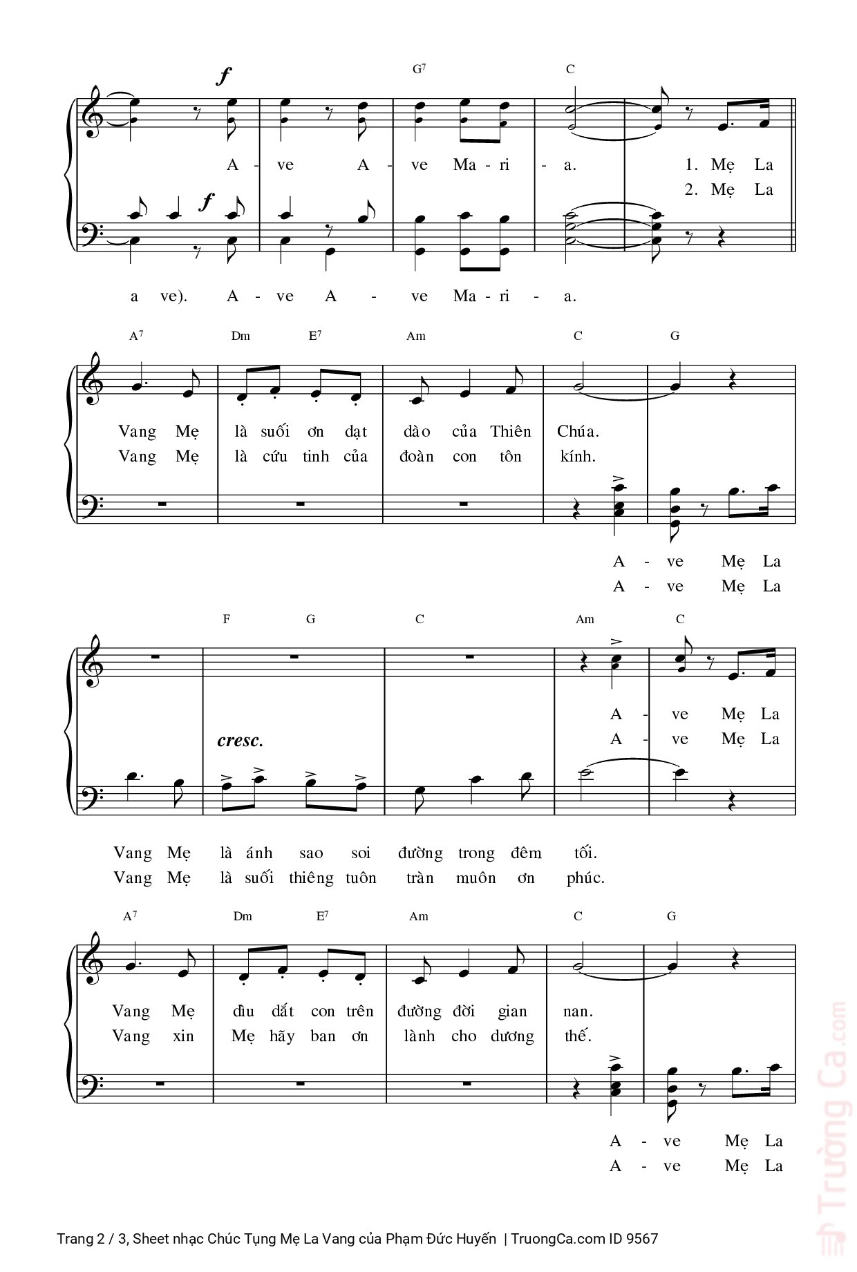 Page 2 of Sheet music PDF Chúc Tụng Mẹ La Vang - Phạm Đức Huyến