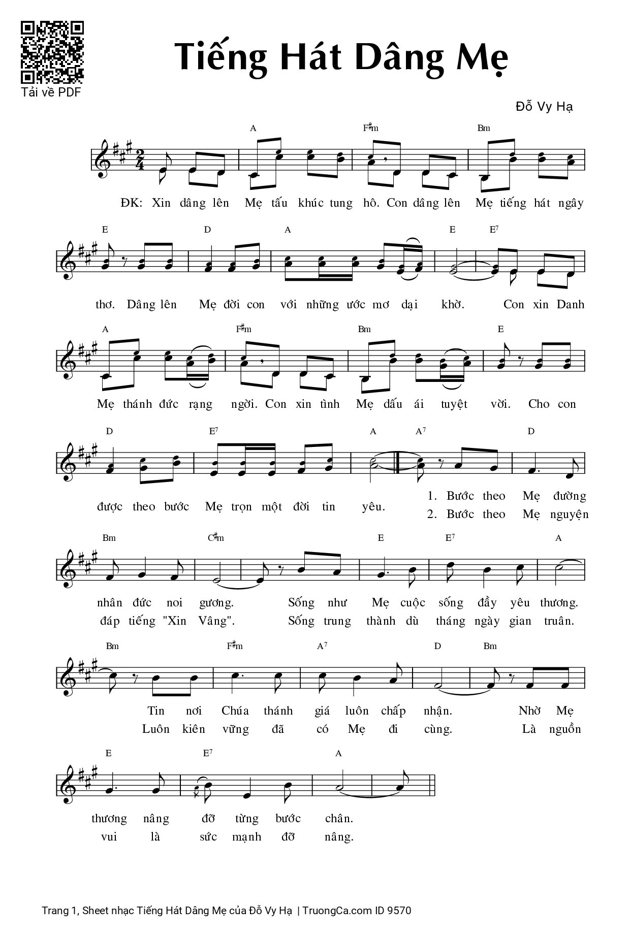 Sheet PDF of Tiếng Hát Dâng Mẹ
