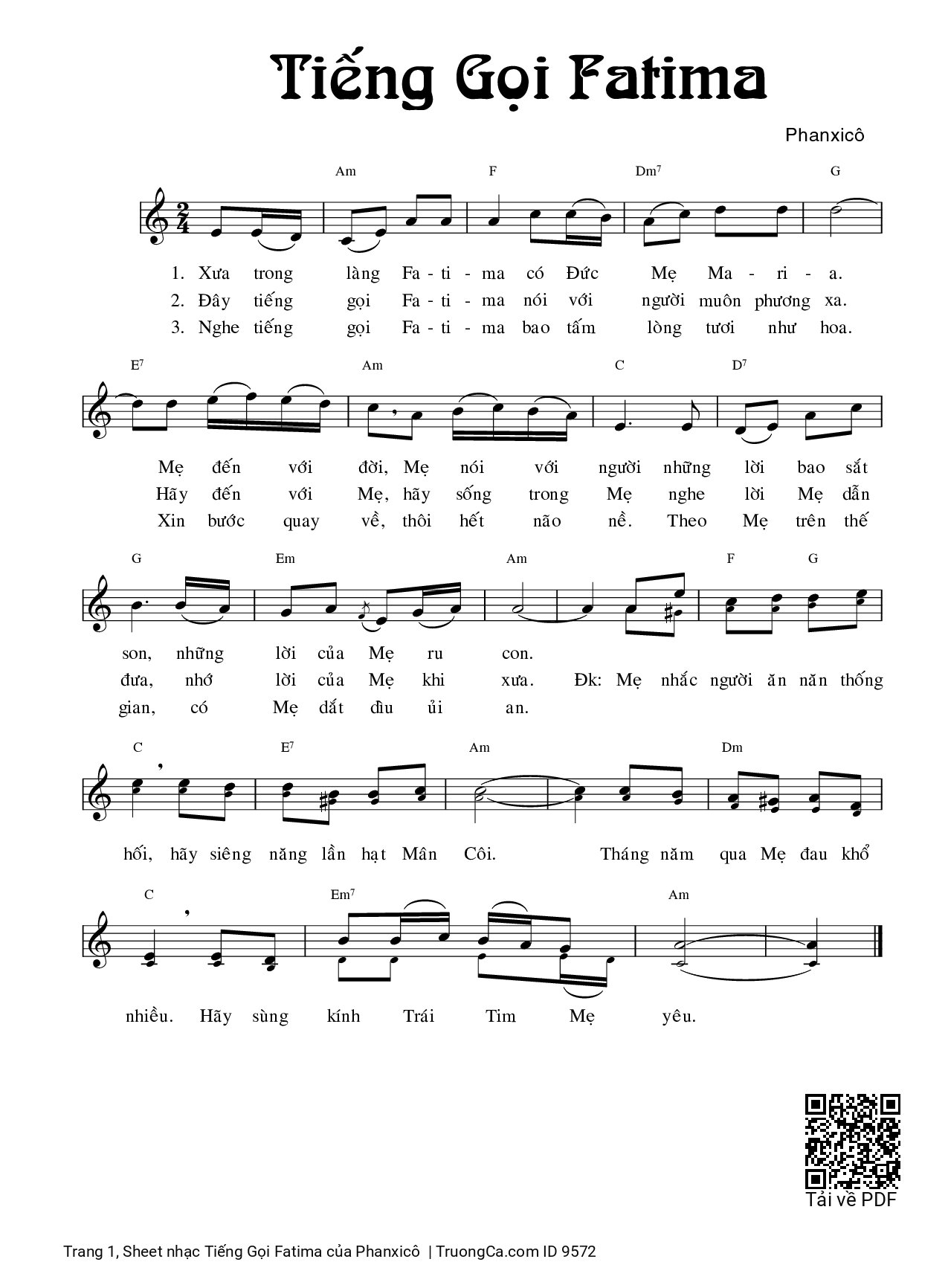 Page 1 of Sheet music PDF Tiếng Gọi Fatima - Phanxicô