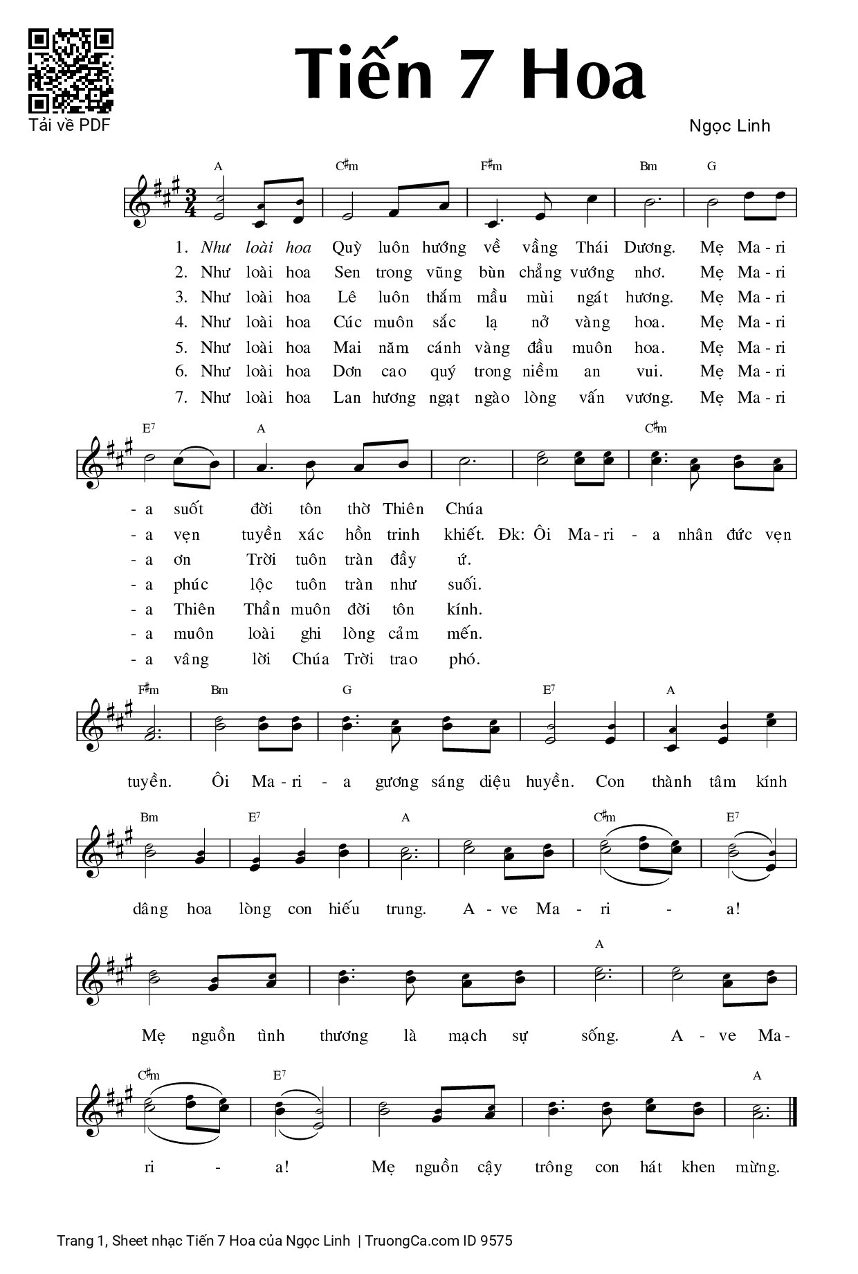 Page 1 of Sheet music PDF Tiến 7 Hoa - Ngọc Linh