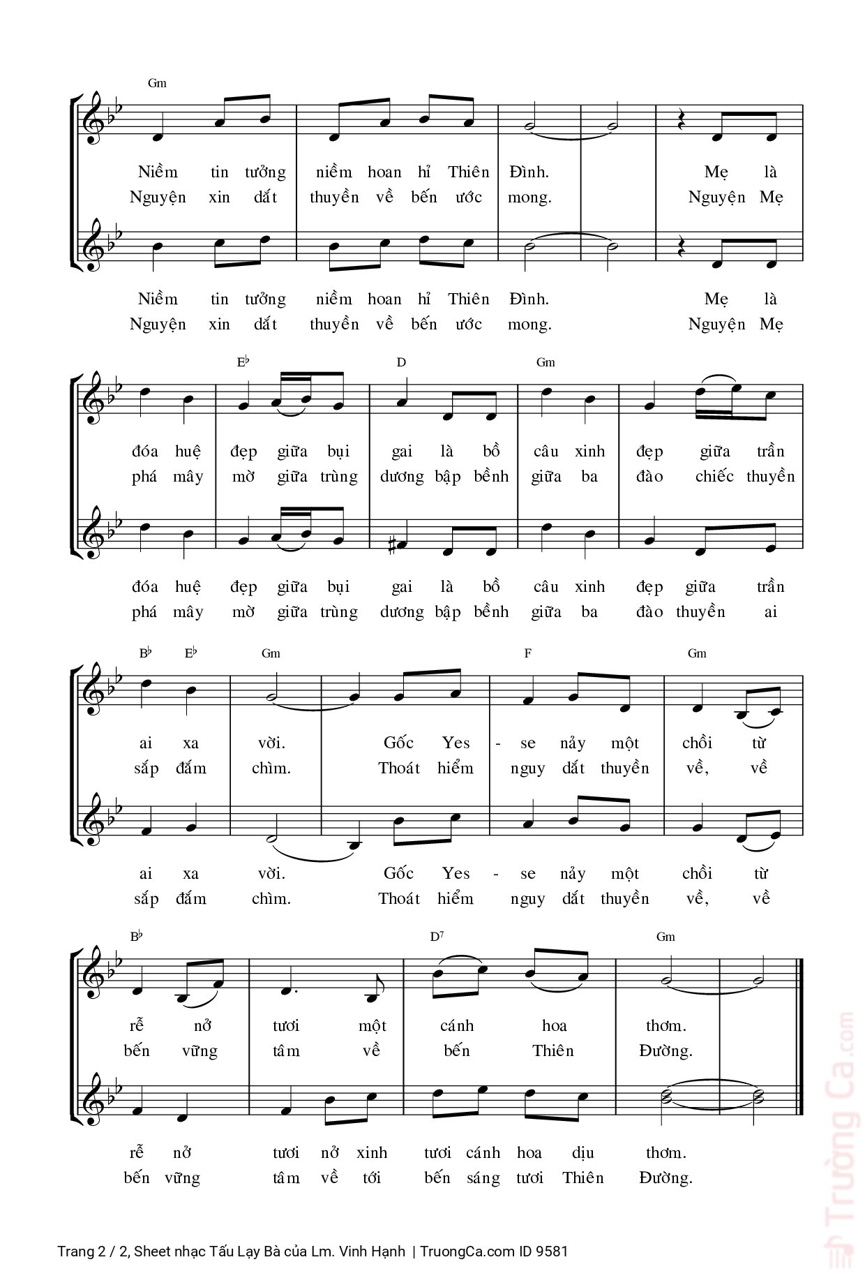 Page 2 of Sheet music PDF Tấu Lạy Bà - Lm. Vinh Hạnh