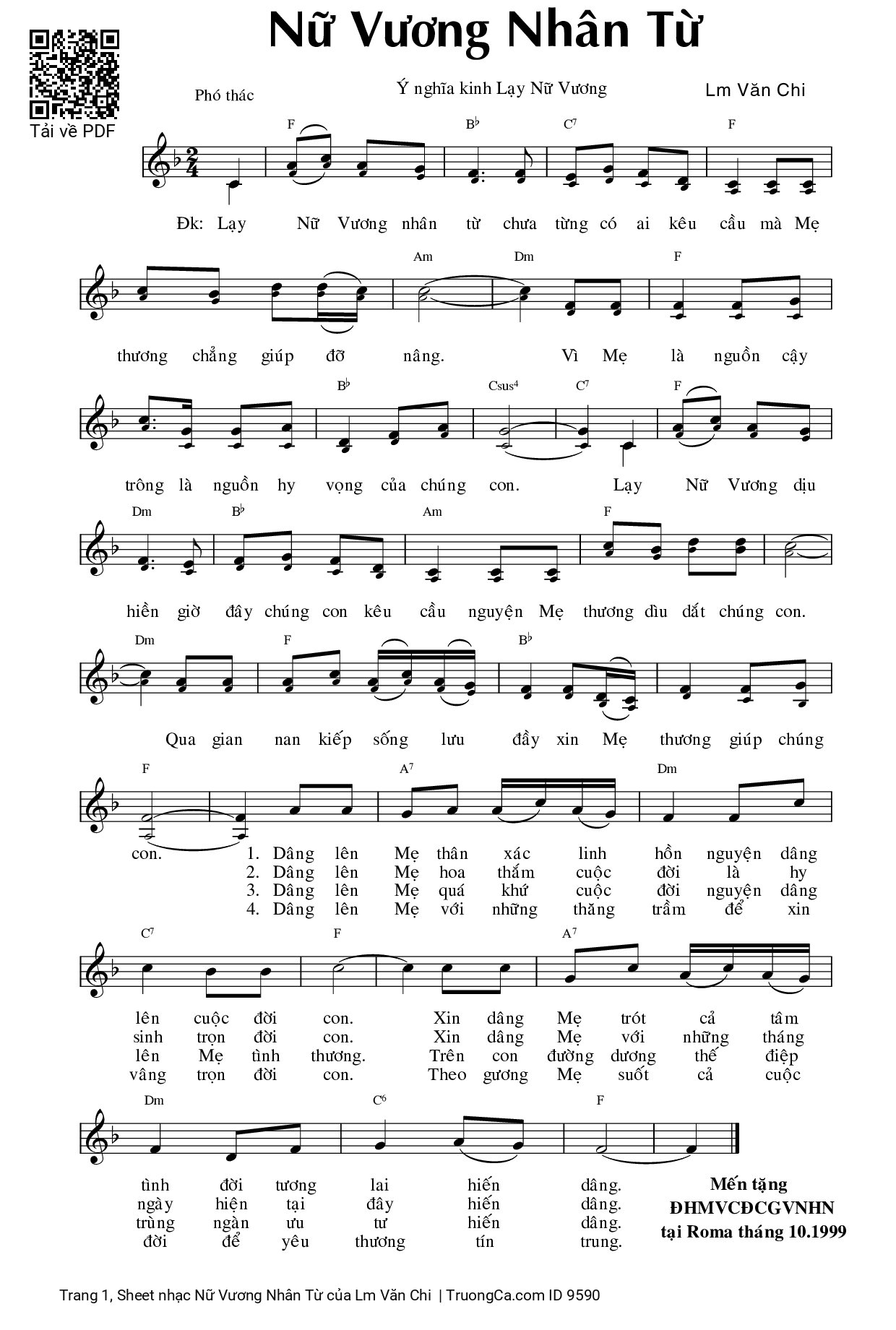 Sheet PDF of Nữ Vương Nhân Từ