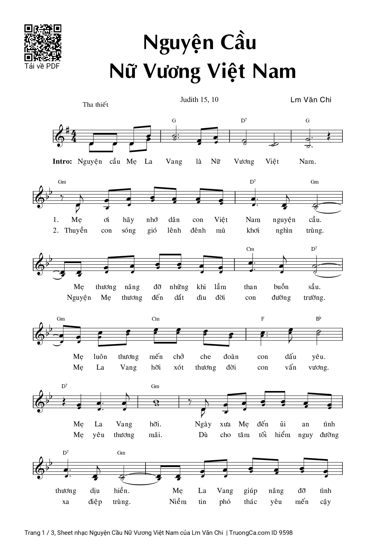 Sheet PDF of Nguyện Cầu Nữ Vương Việt Nam