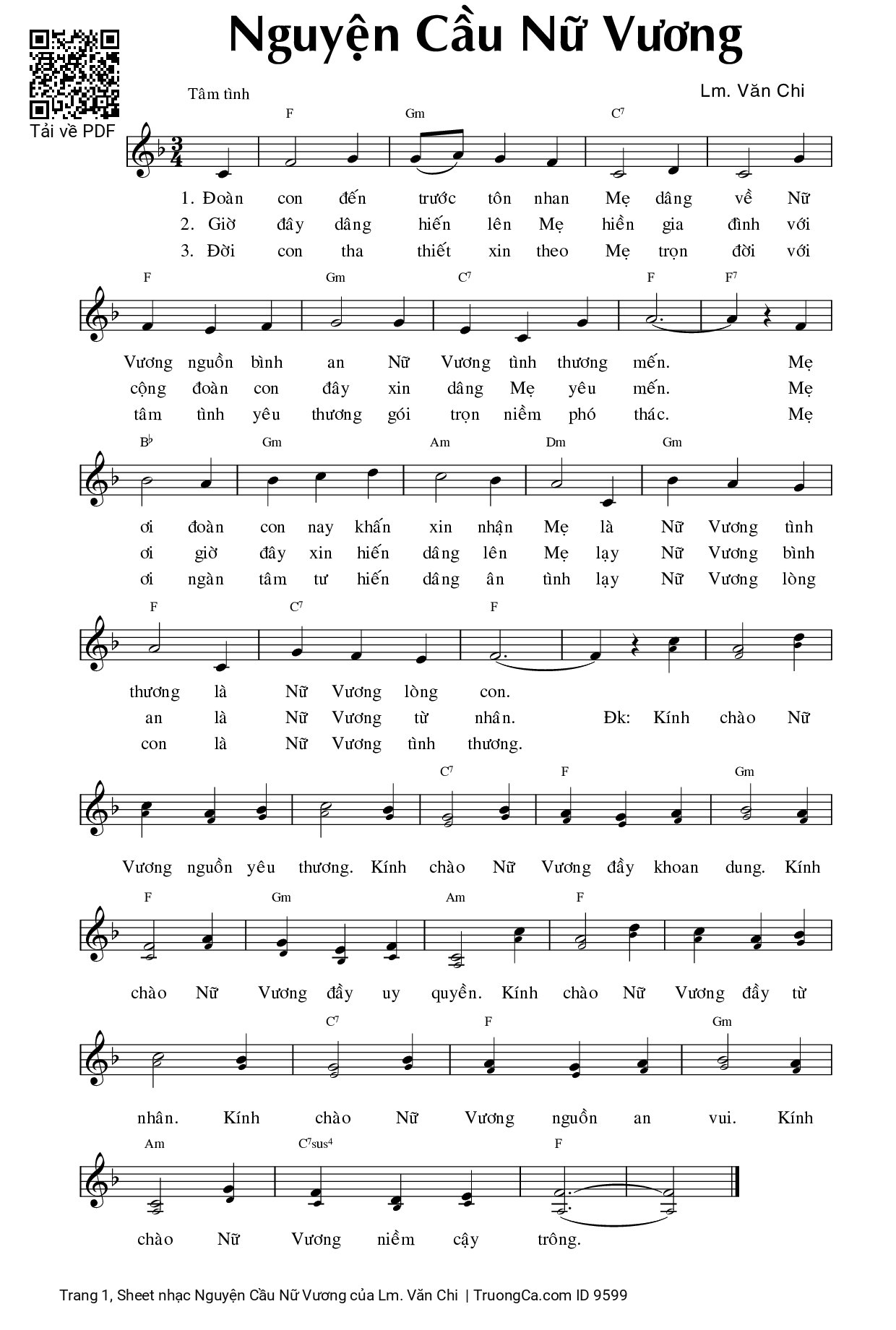 Sheet PDF of Nguyện Cầu Nữ Vương