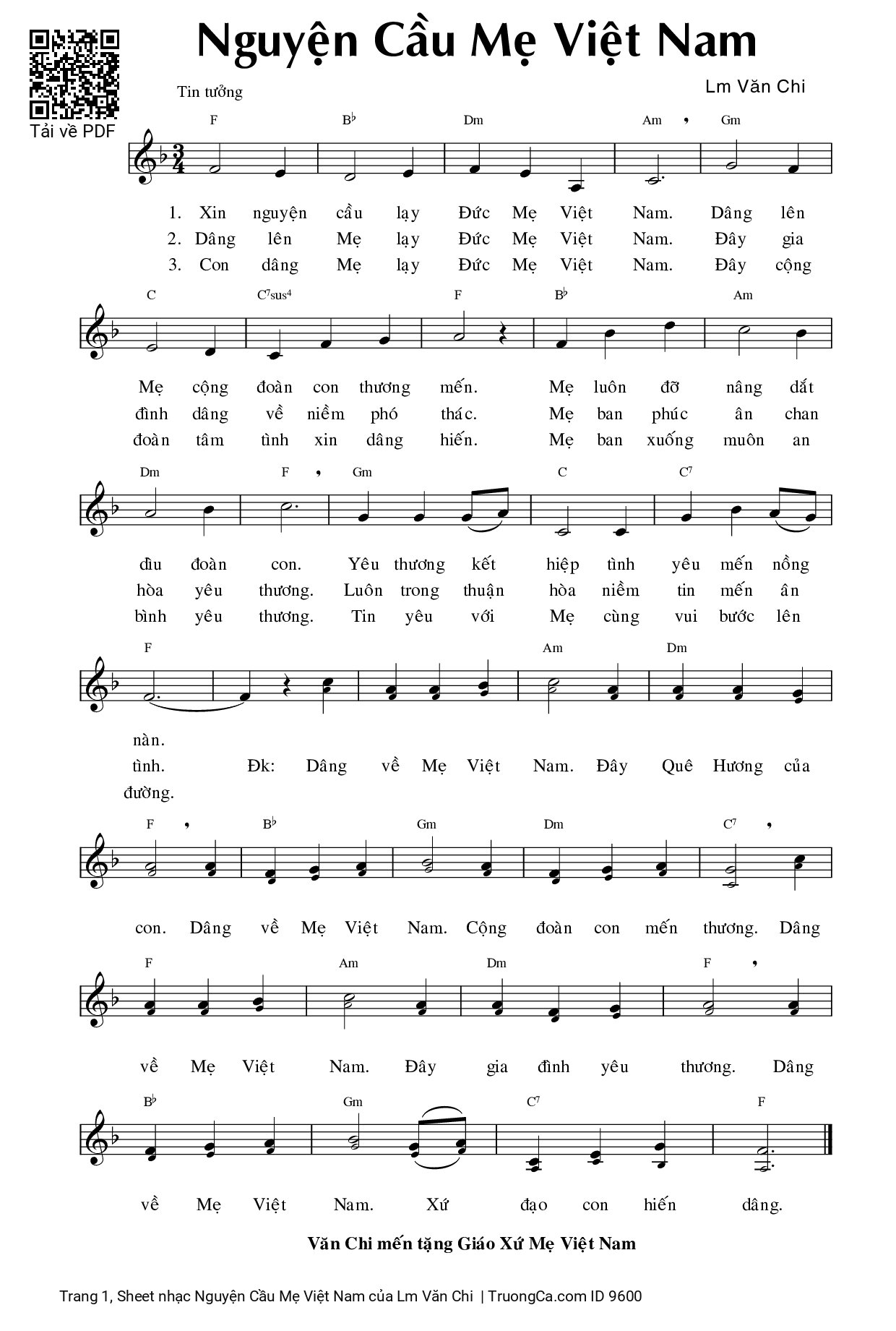 Sheet PDF of Nguyện Cầu Mẹ Việt Nam