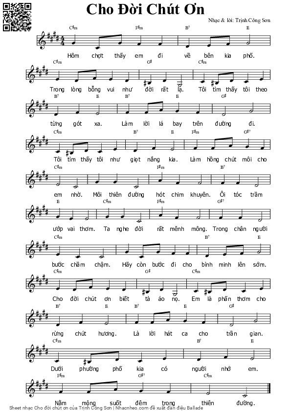 Sheet PDF of Cho đời chút ơn