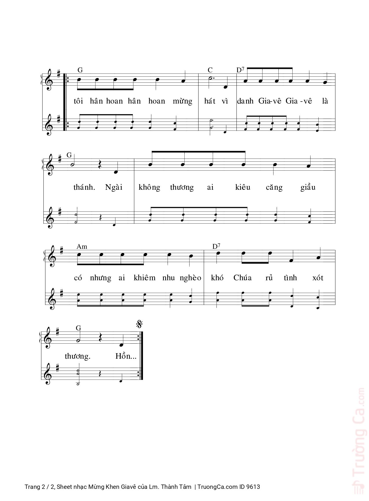 Page 2 of Sheet music PDF Mừng Khen Giavê - Lm. Thành Tâm
