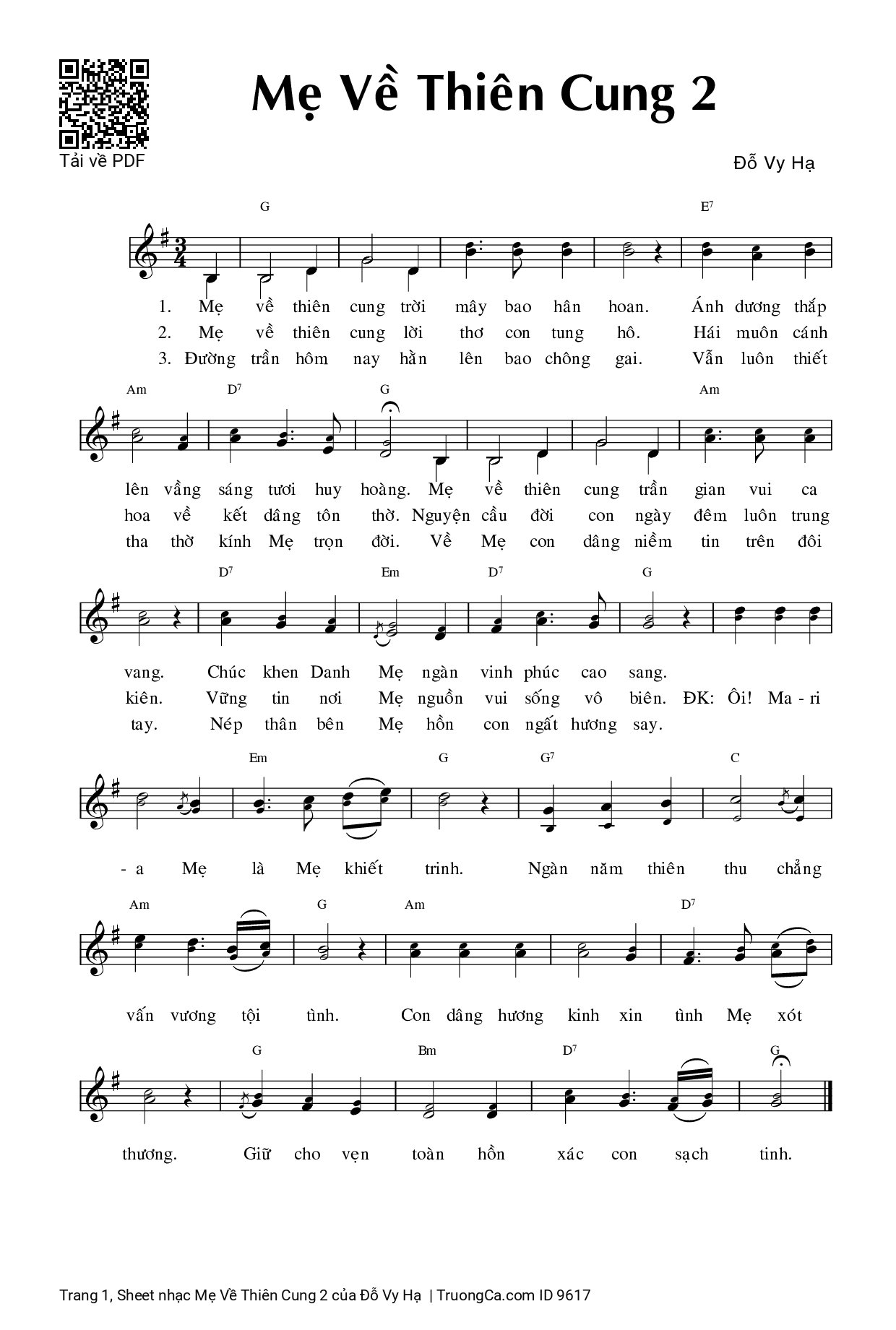 Page 1 of Sheet music PDF Mẹ Về Thiên Cung 2 - Đỗ Vy Hạ
