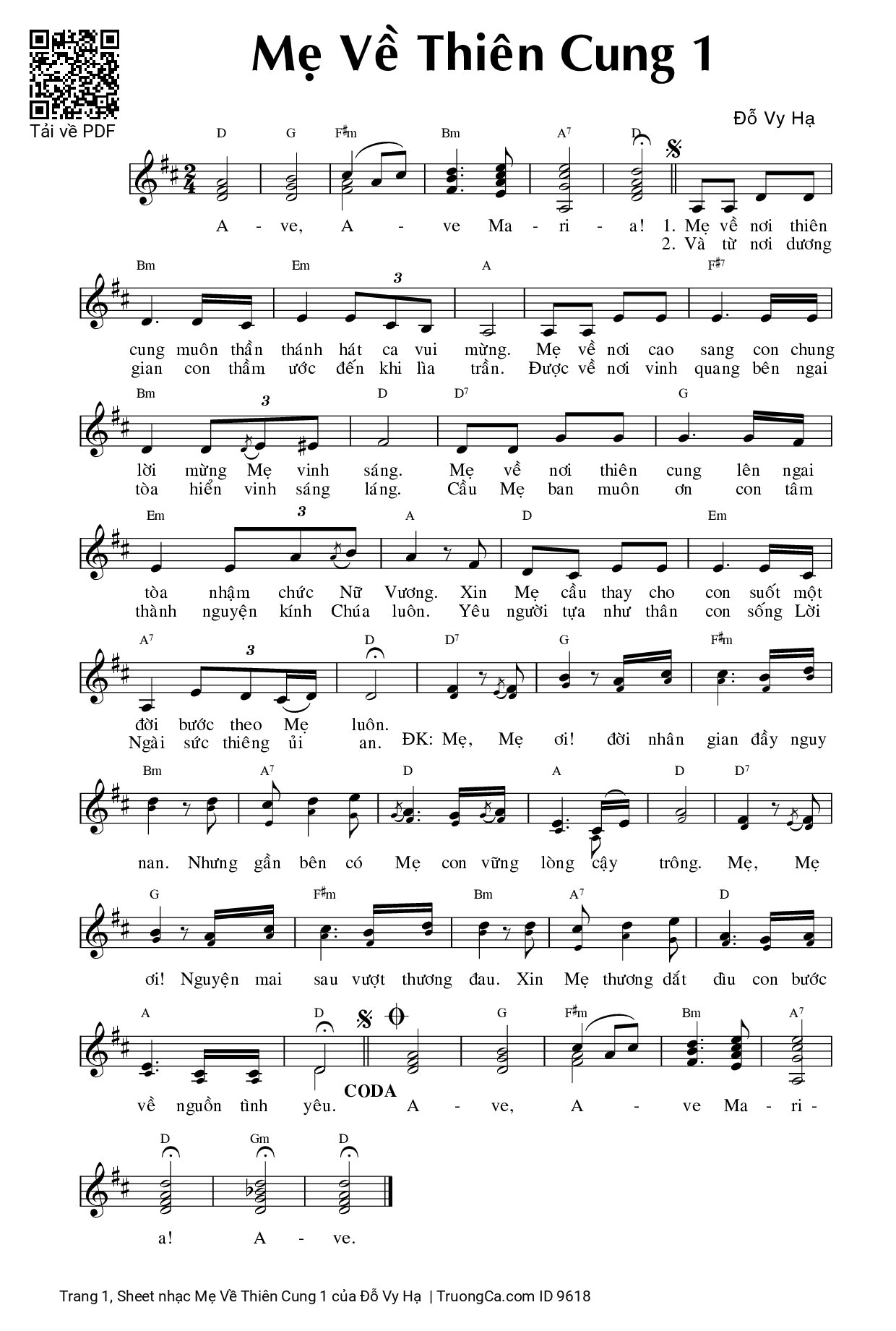 Page 1 of Sheet music PDF Mẹ Về Thiên Cung 1 - Đỗ Vy Hạ