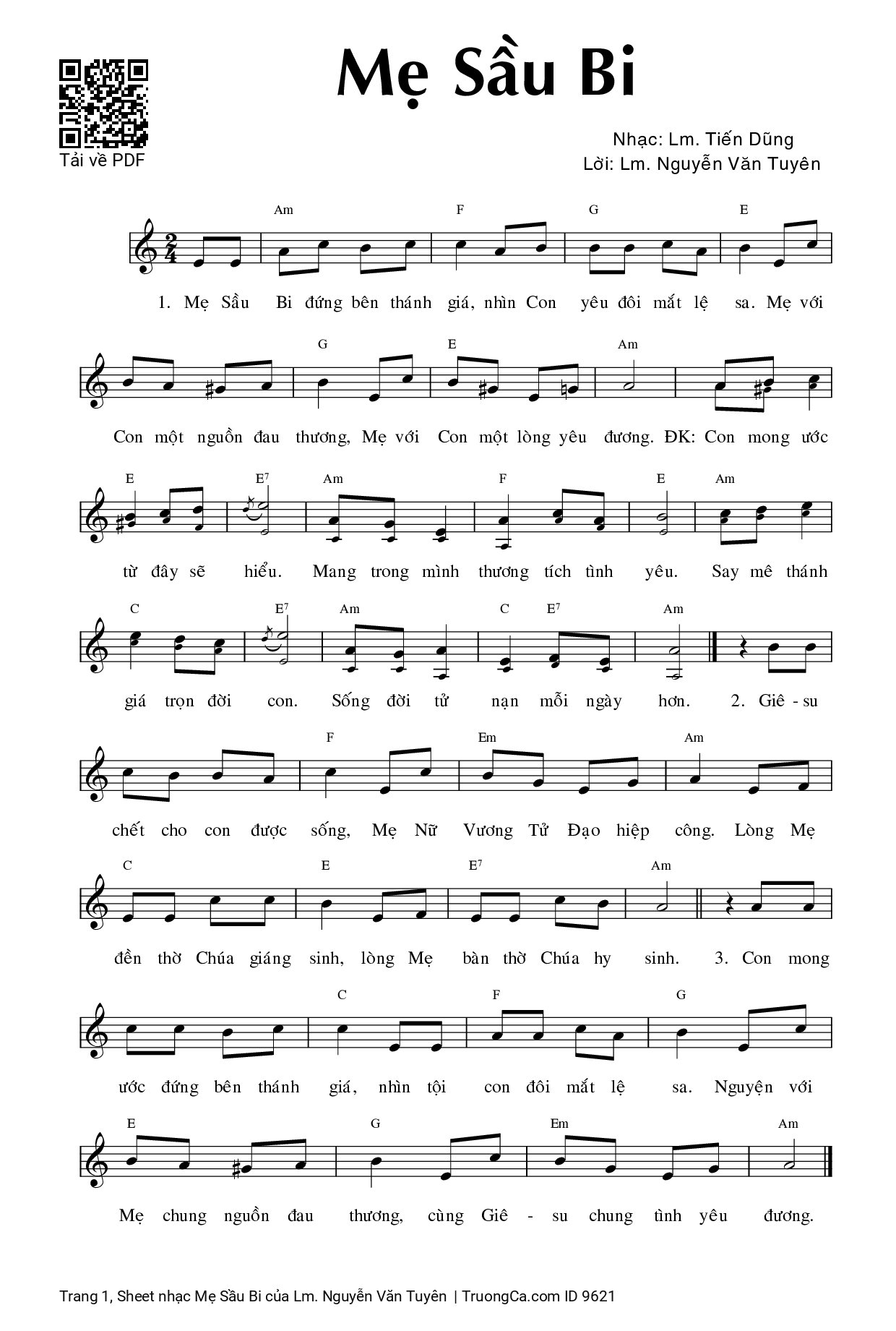 Page 1 of Sheet music PDF Mẹ Sầu Bi - Lm. Nguyễn Văn Tuyên