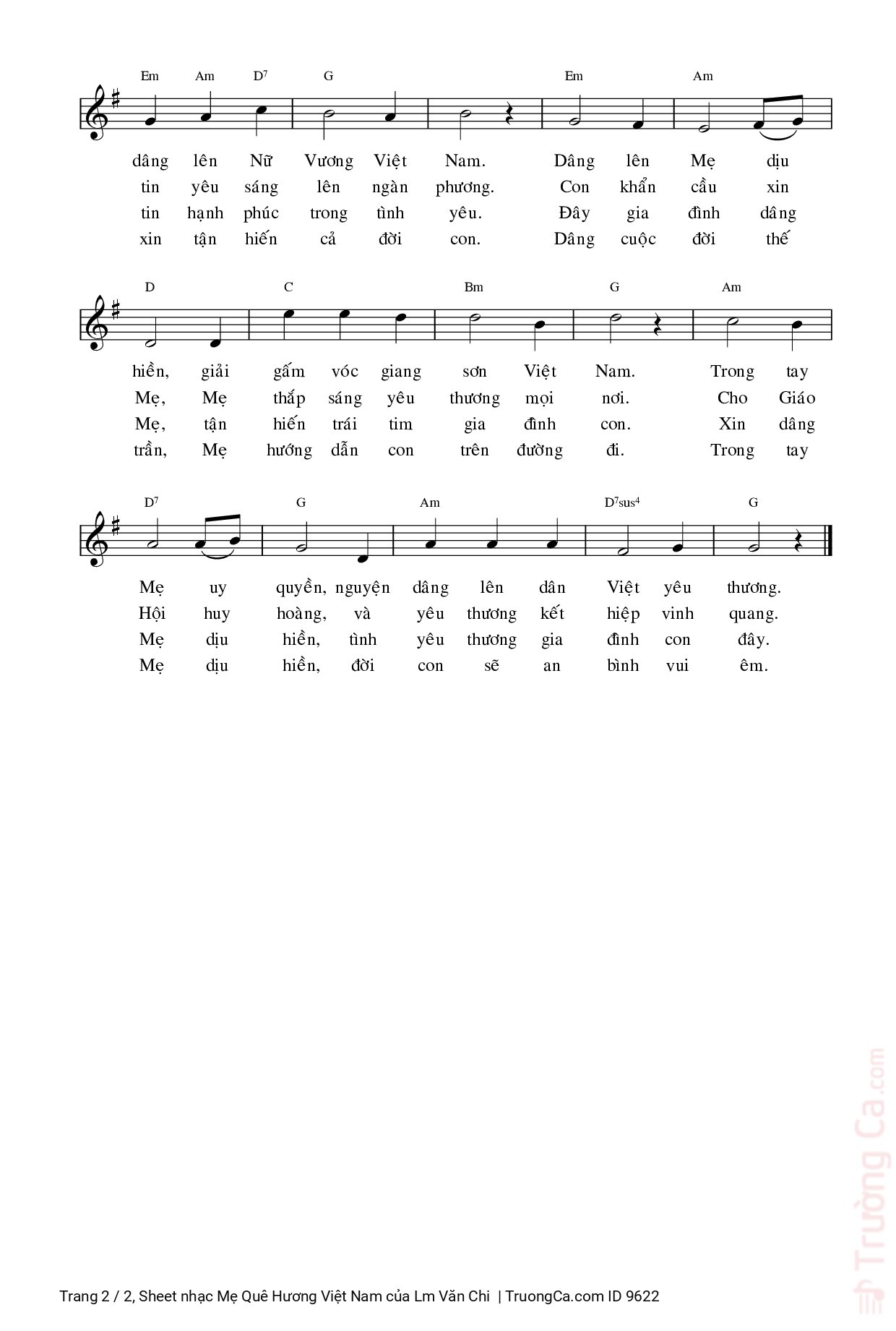 Page 2 of Sheet music PDF Mẹ Quê Hương Việt Nam - Lm Văn Chi