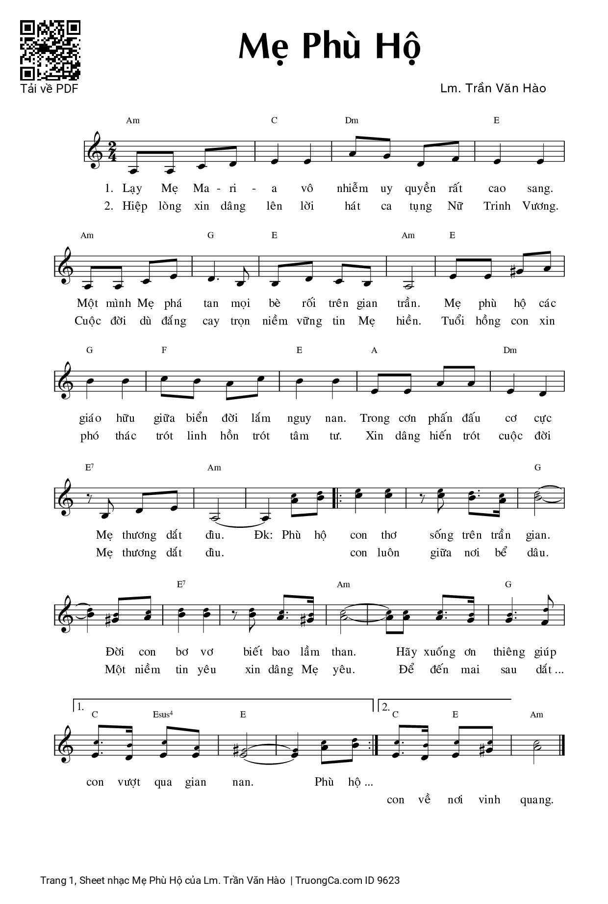 Page 1 of Sheet music PDF Mẹ Phù Hộ - Lm. Trần Văn Hào