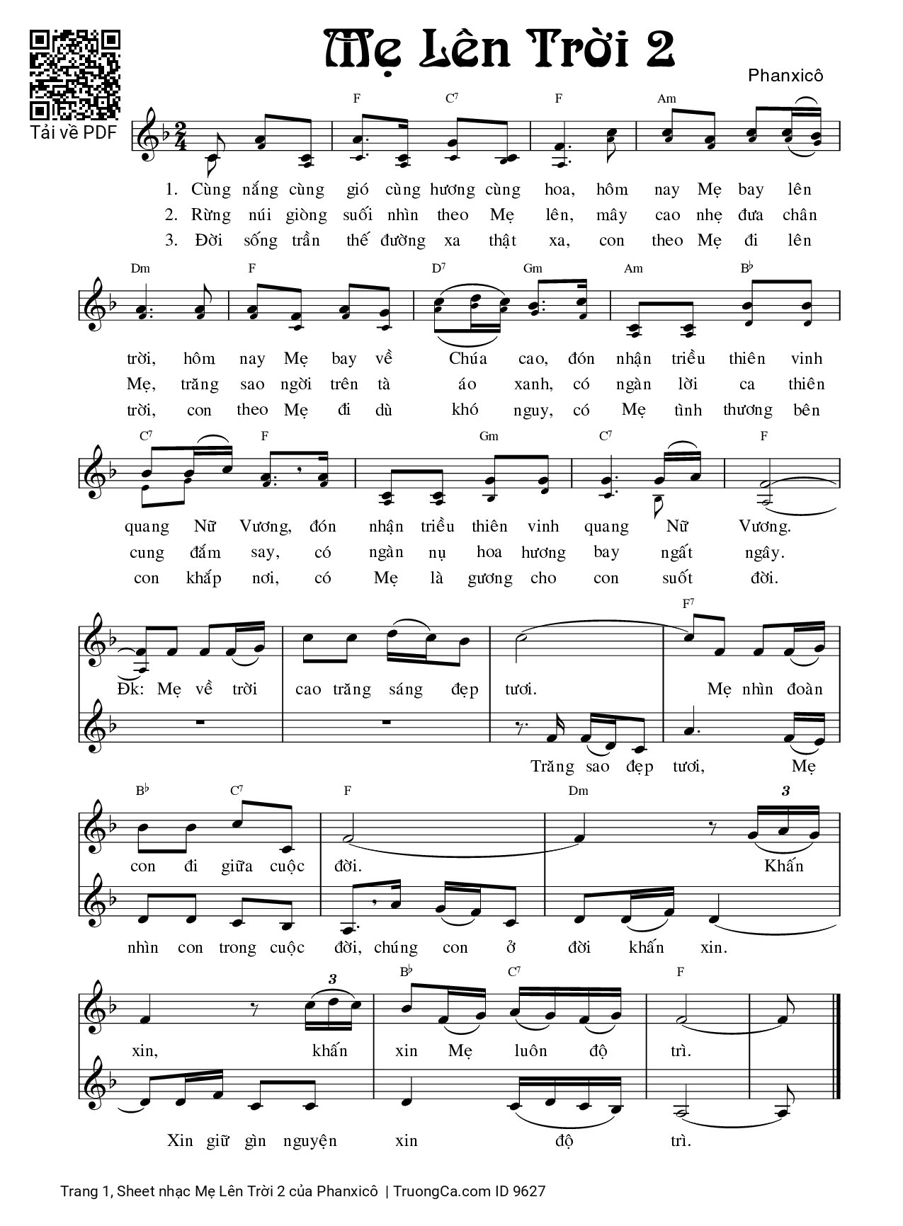 Sheet PDF of Mẹ Lên Trời 2