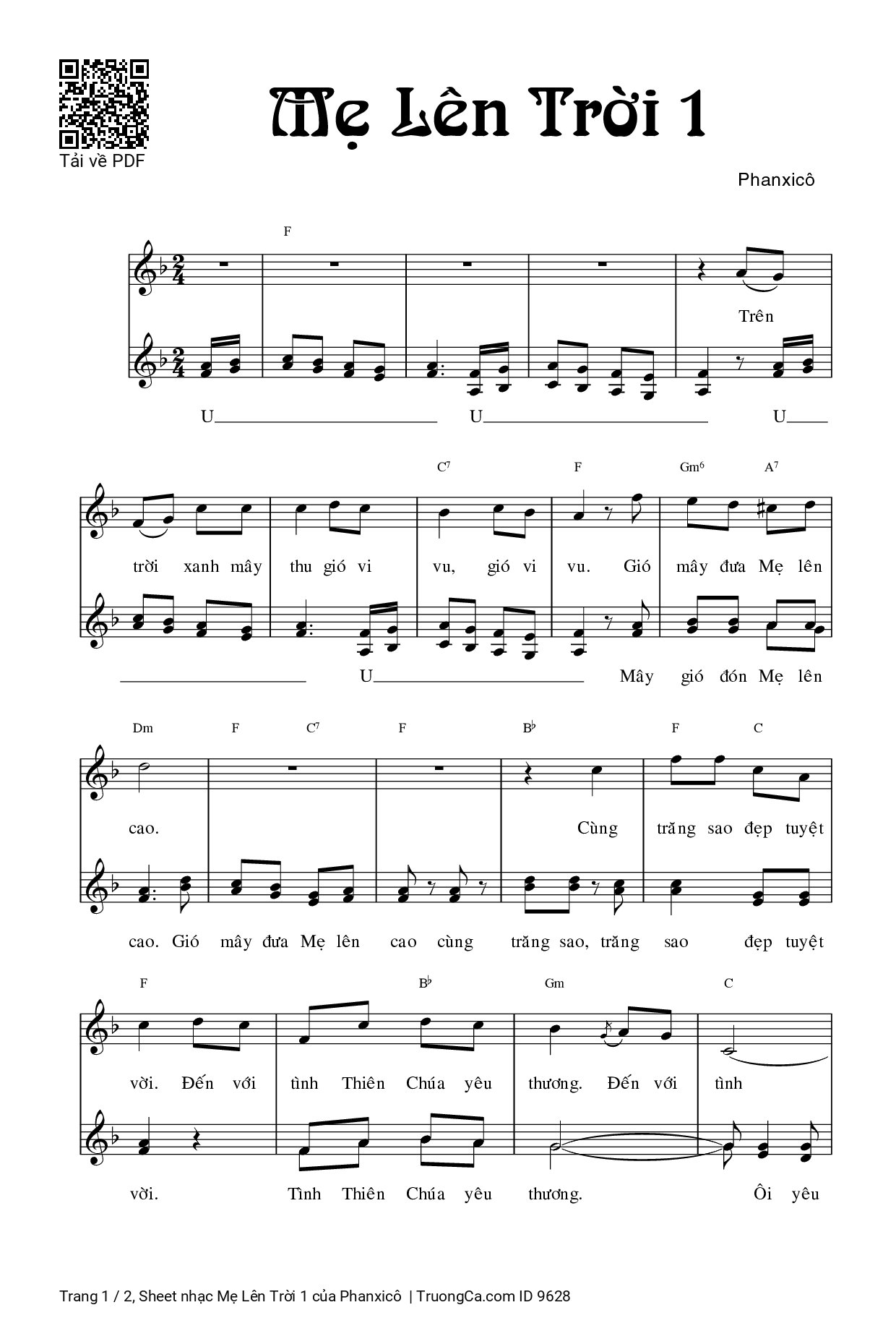 Sheet PDF of Mẹ Lên Trời 1